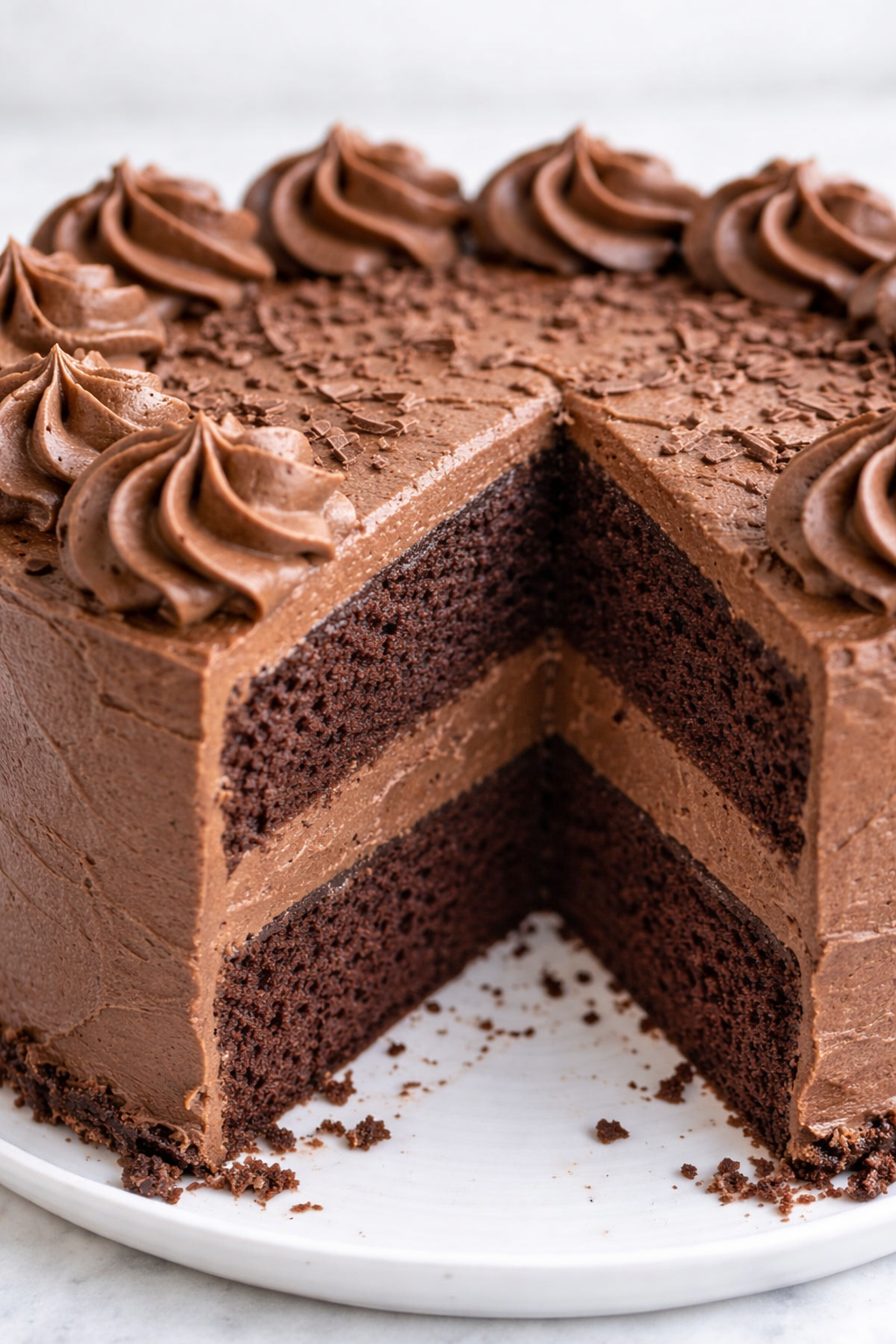 Chocolate Buttercream Frosting on top of a chocolate cake