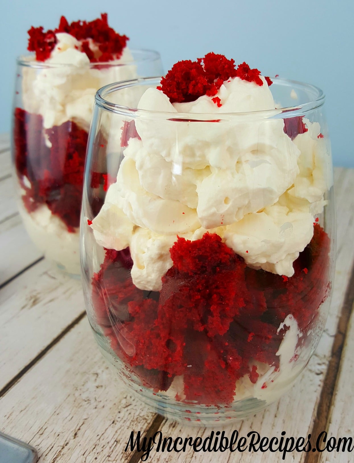 Red Velvet Dessert Cups with Homemade Whipped Cream!