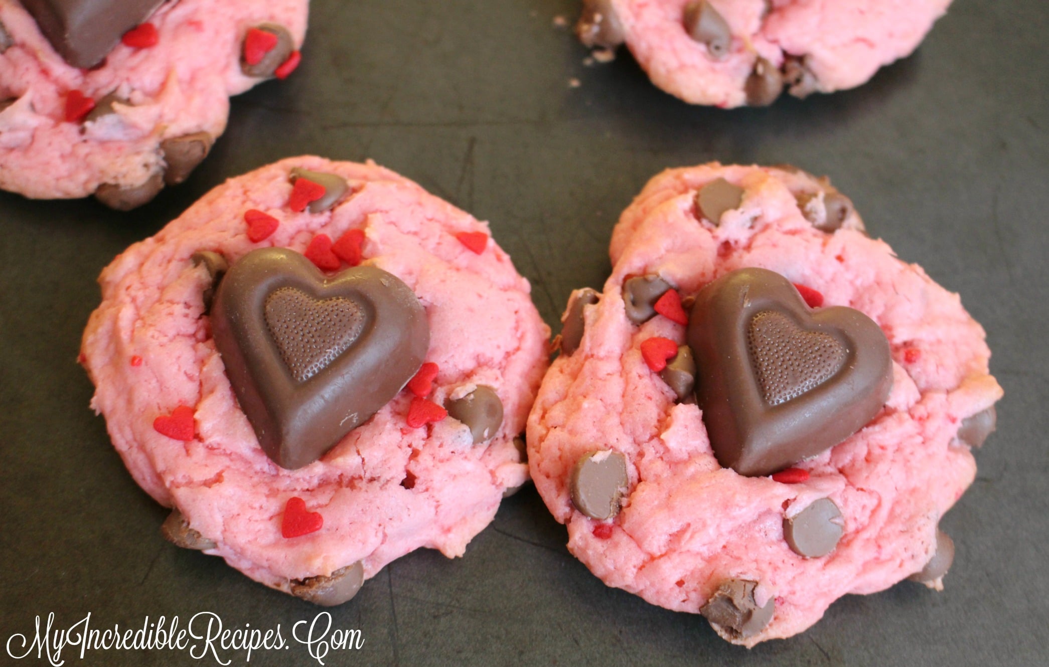 Strawberry Chocolate Chip Sweetheart Cookies!