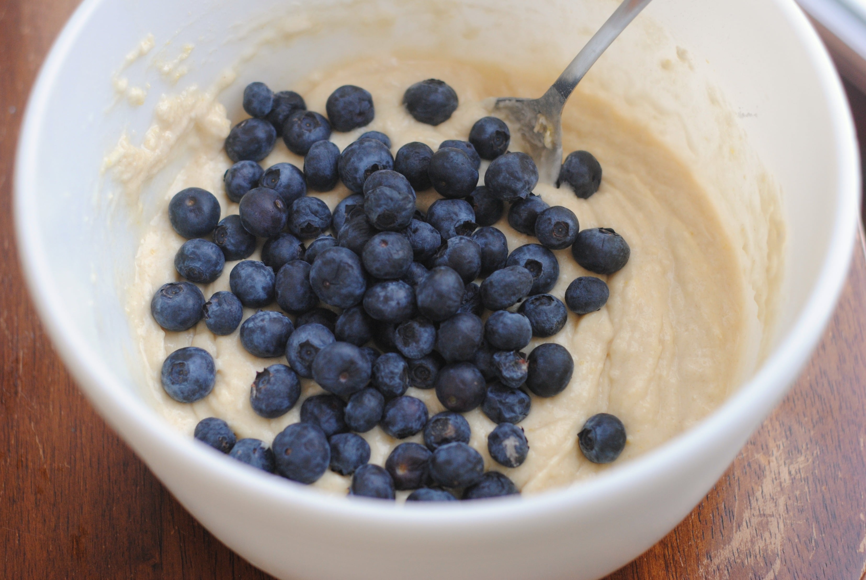 Blueberry Walnut Muffins batter in a bowl