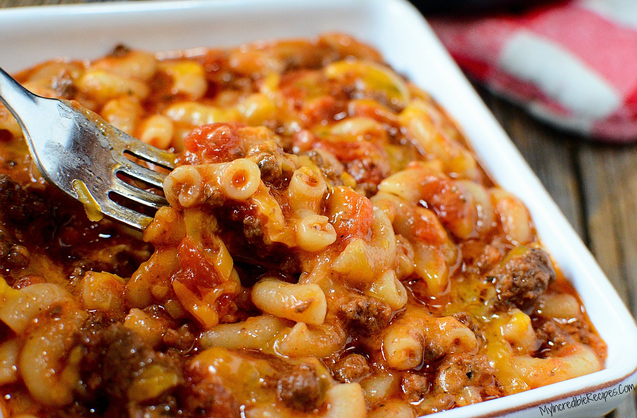 close up photo of Old Fashioned Goulash in big bowl