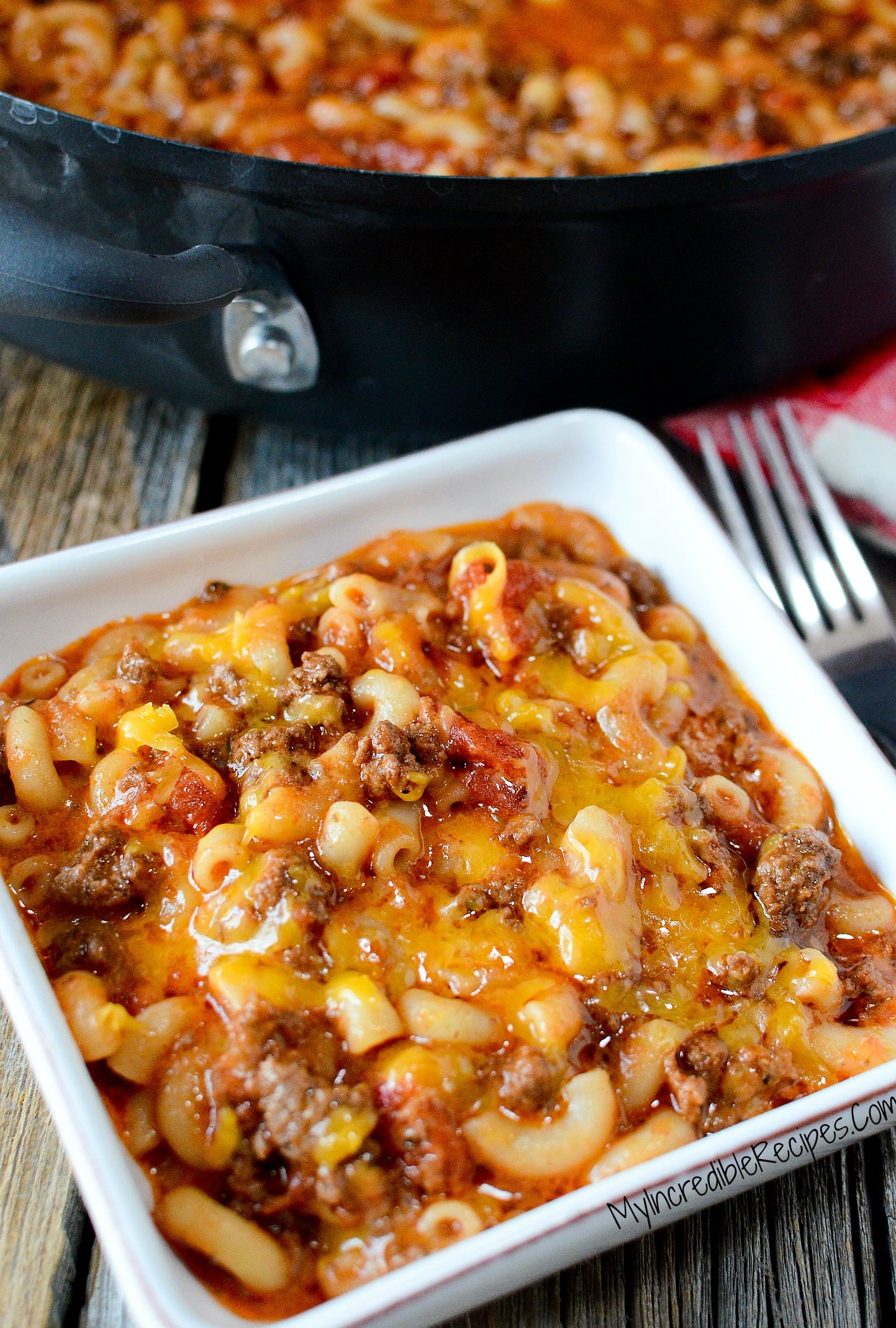 Old Fashioned Goulash in a white bowl