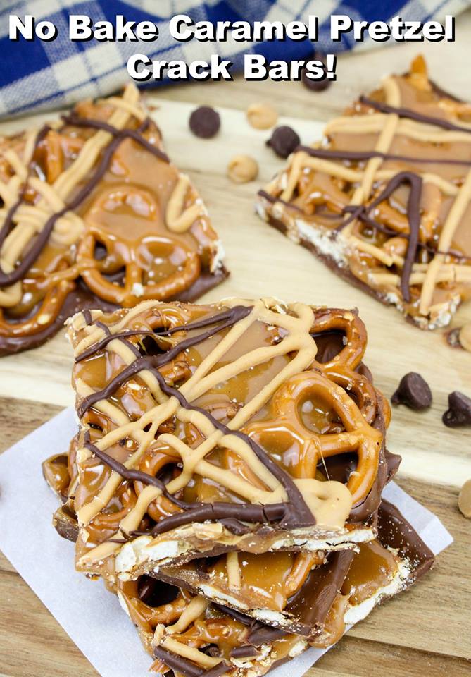 No Bake Caramel Pretzel Crack Bars stacked