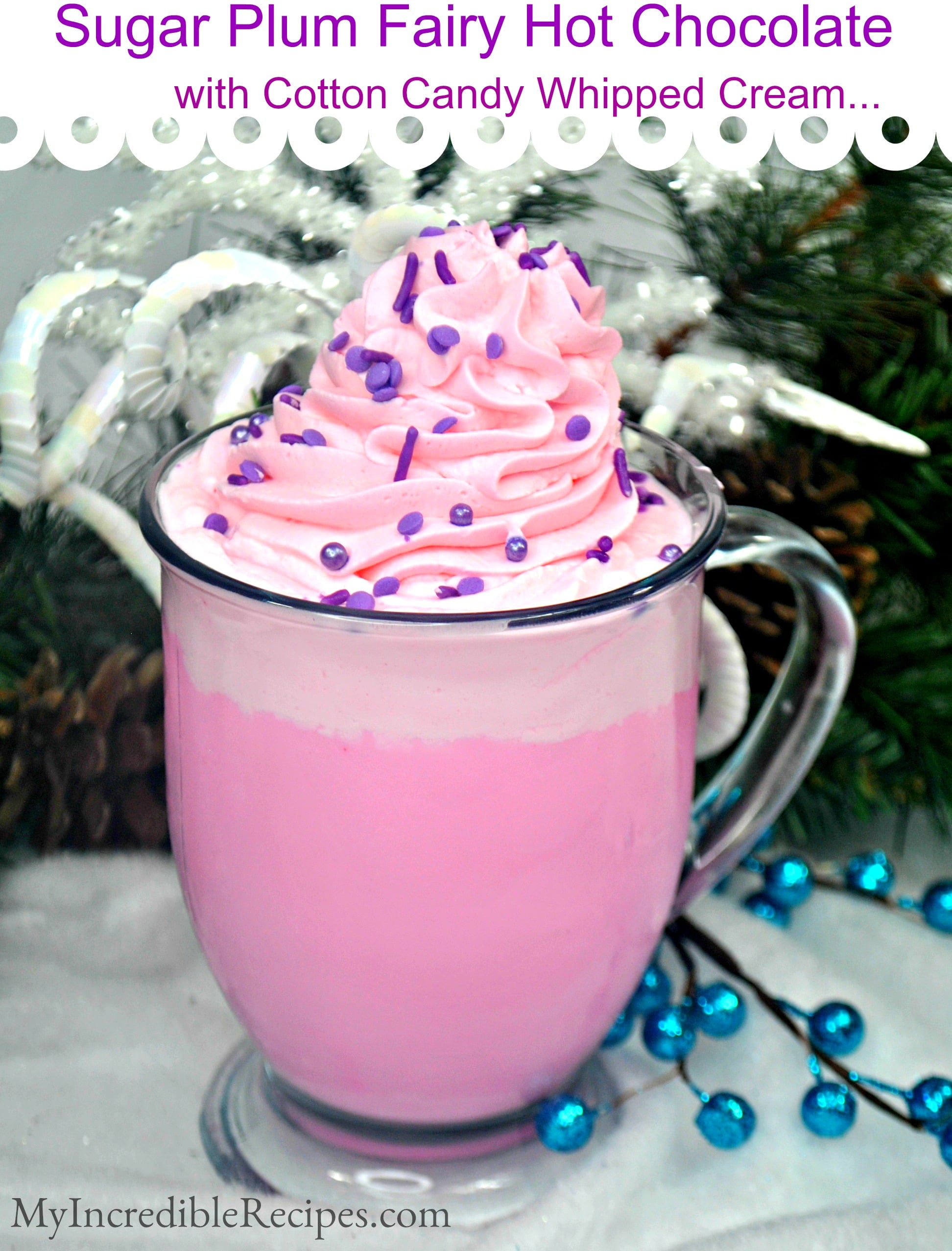 Sugar Plum White Hot Chocolate w/ Cotton Candy Whipped Cream!