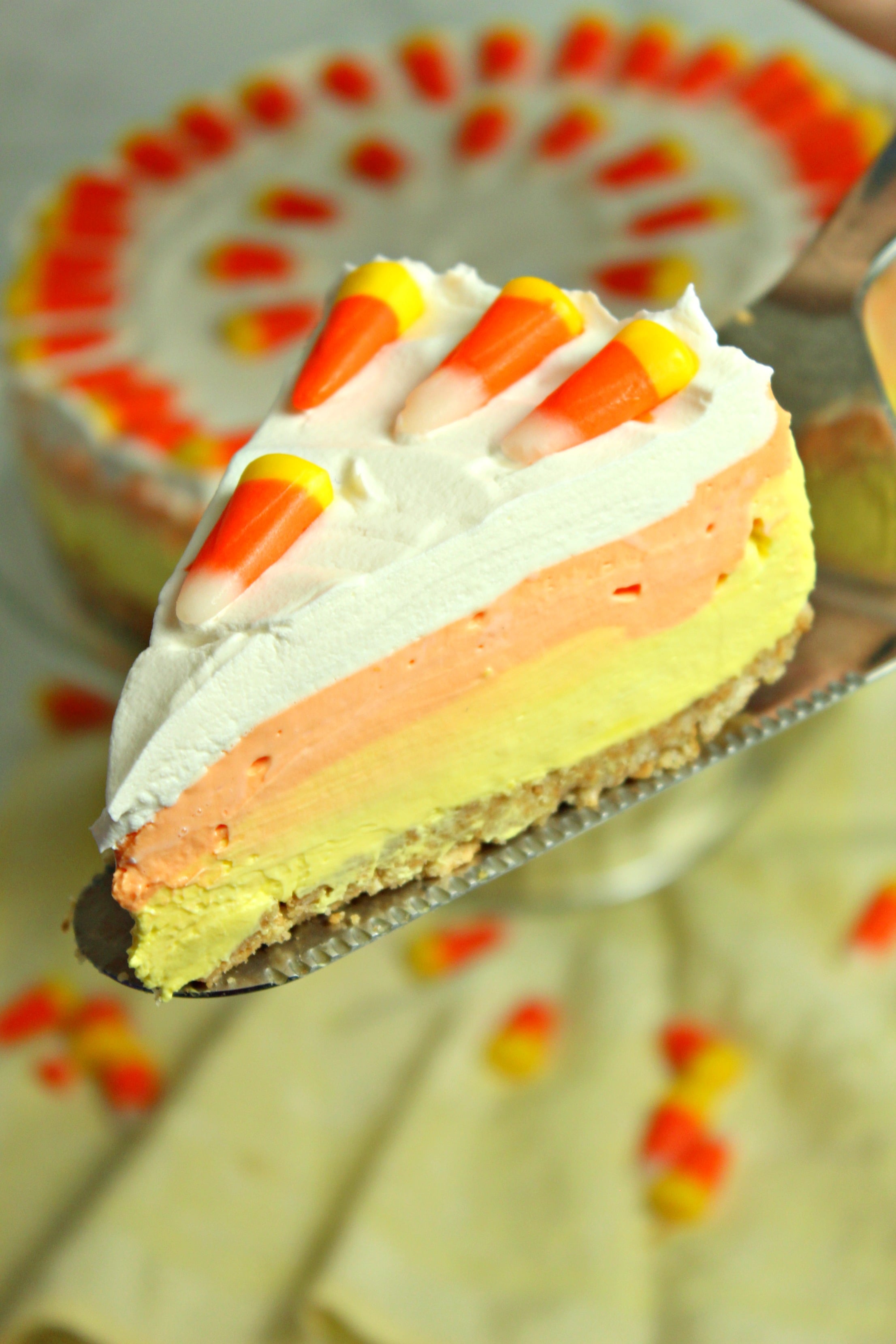 No Bake Candy Corn Cheesecake