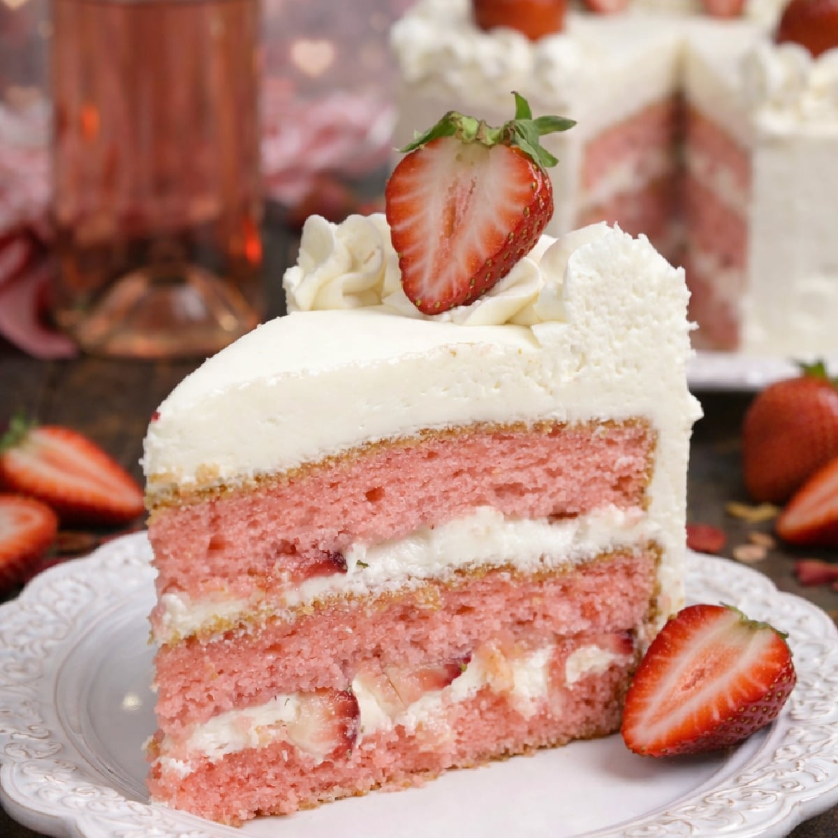 Strawberry Moscato Cake with Cream Cheese Buttercream Frosting