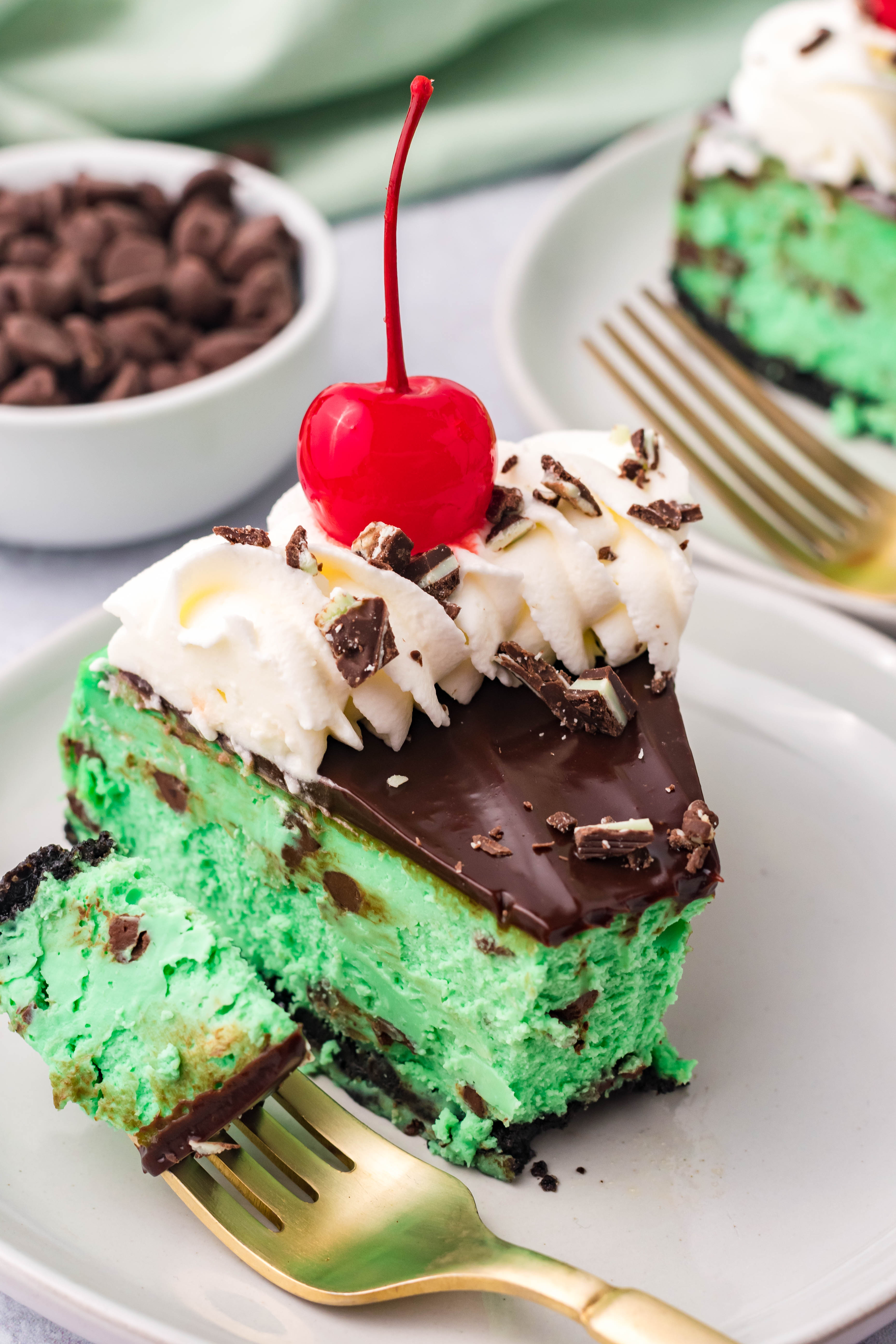 Grasshopper Cheesecake with Chocolate Ganache
