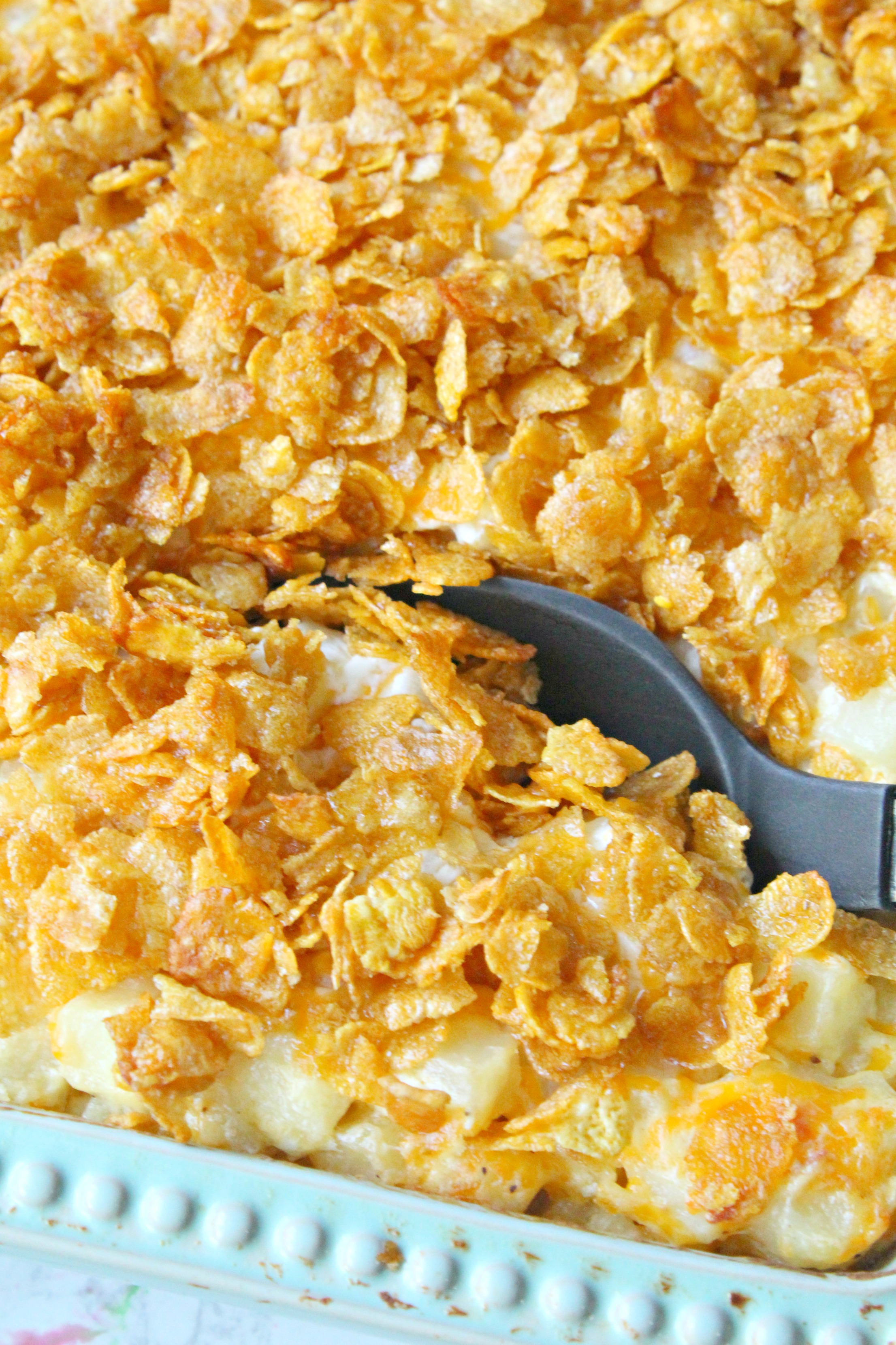 Funeral Potatoes in a baking pan