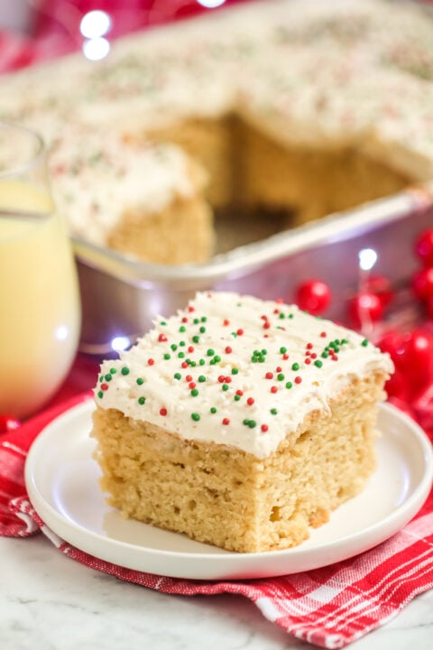 Eggnog Sheet Cake with Eggnog Buttercream Frosting