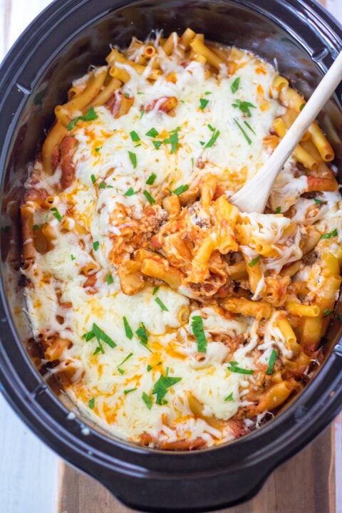 Slow Cooker Cheesy Baked Pasta