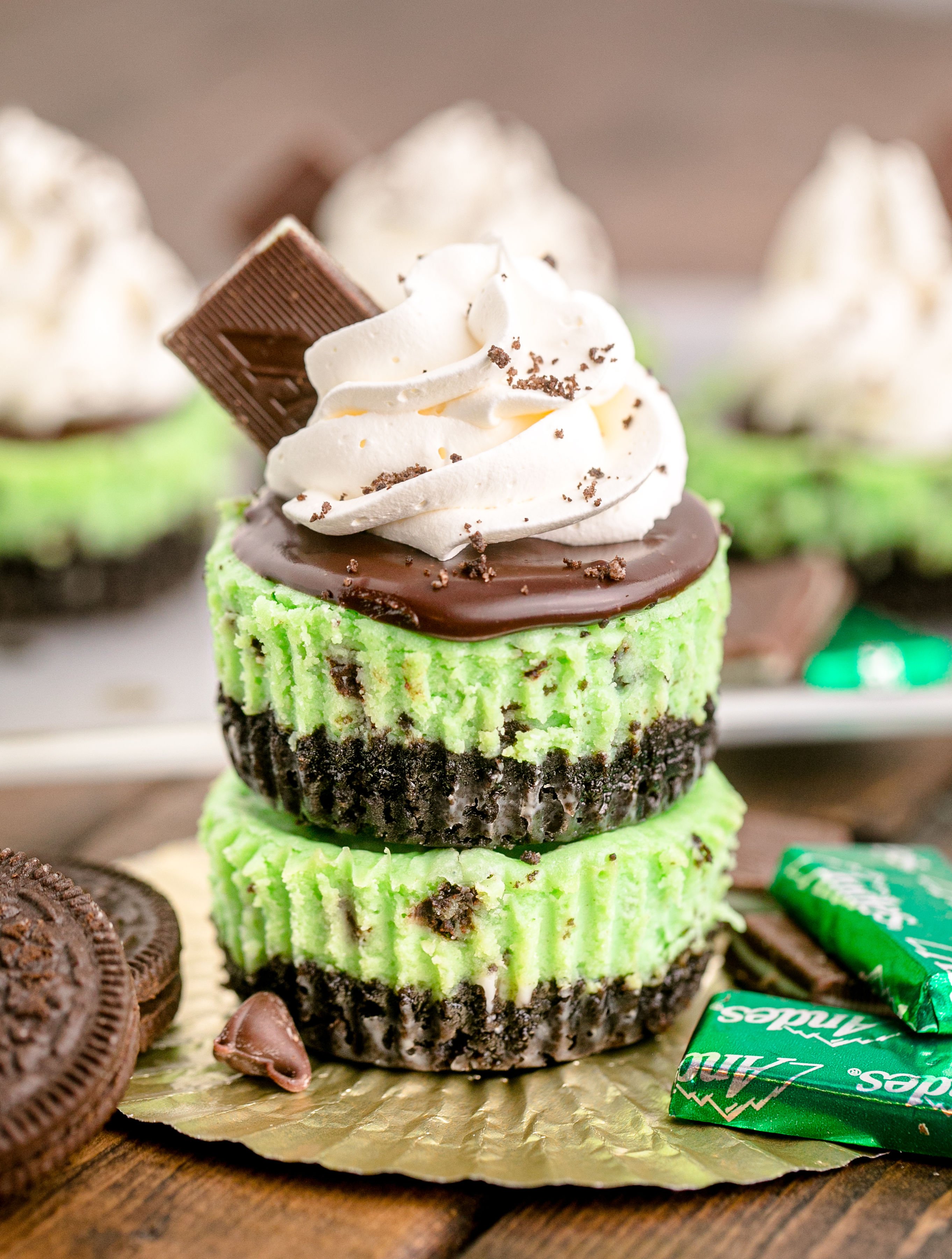 Mini Andes Mint Cheesecakes