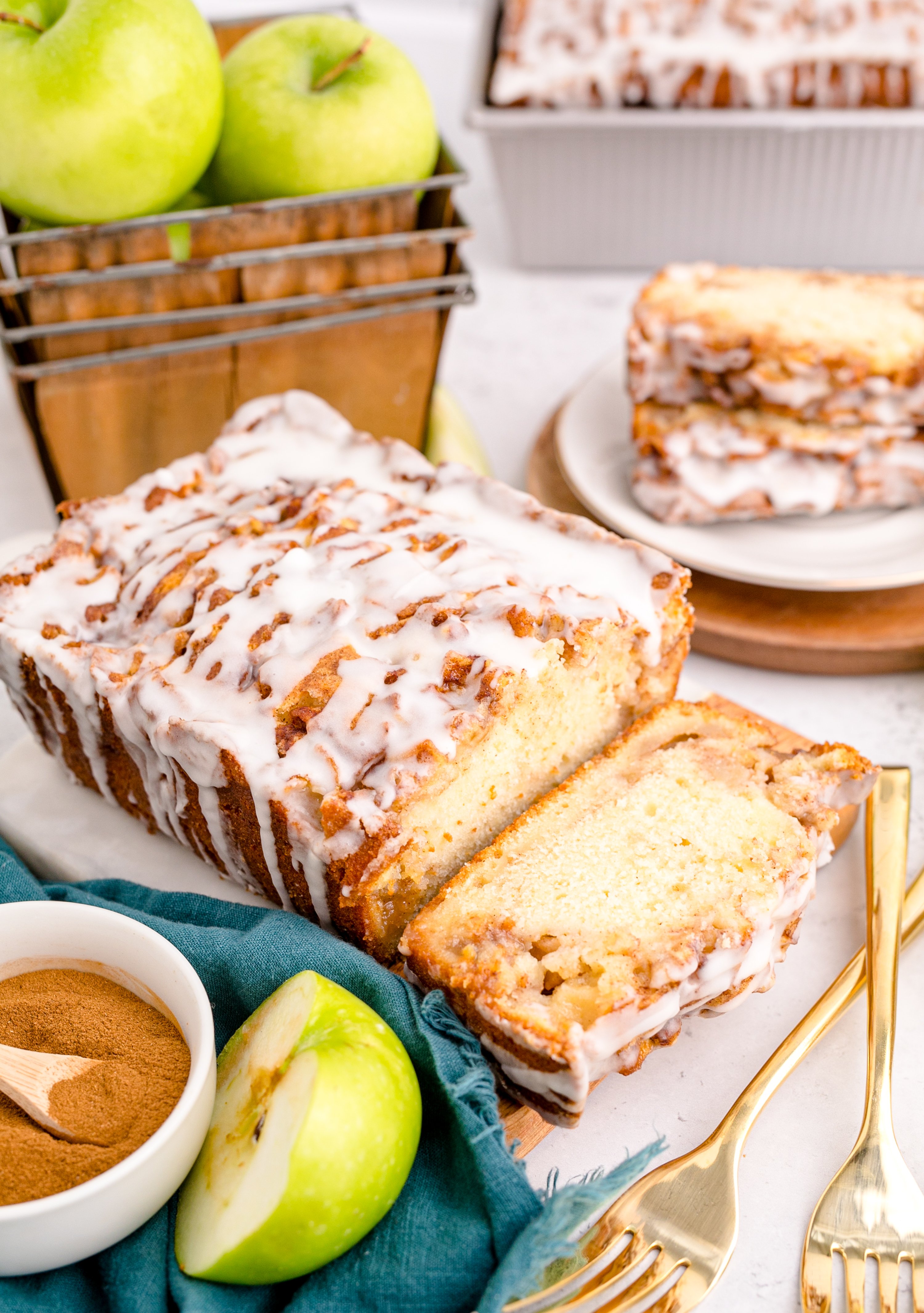 Apple Bread sliced on a cutting board