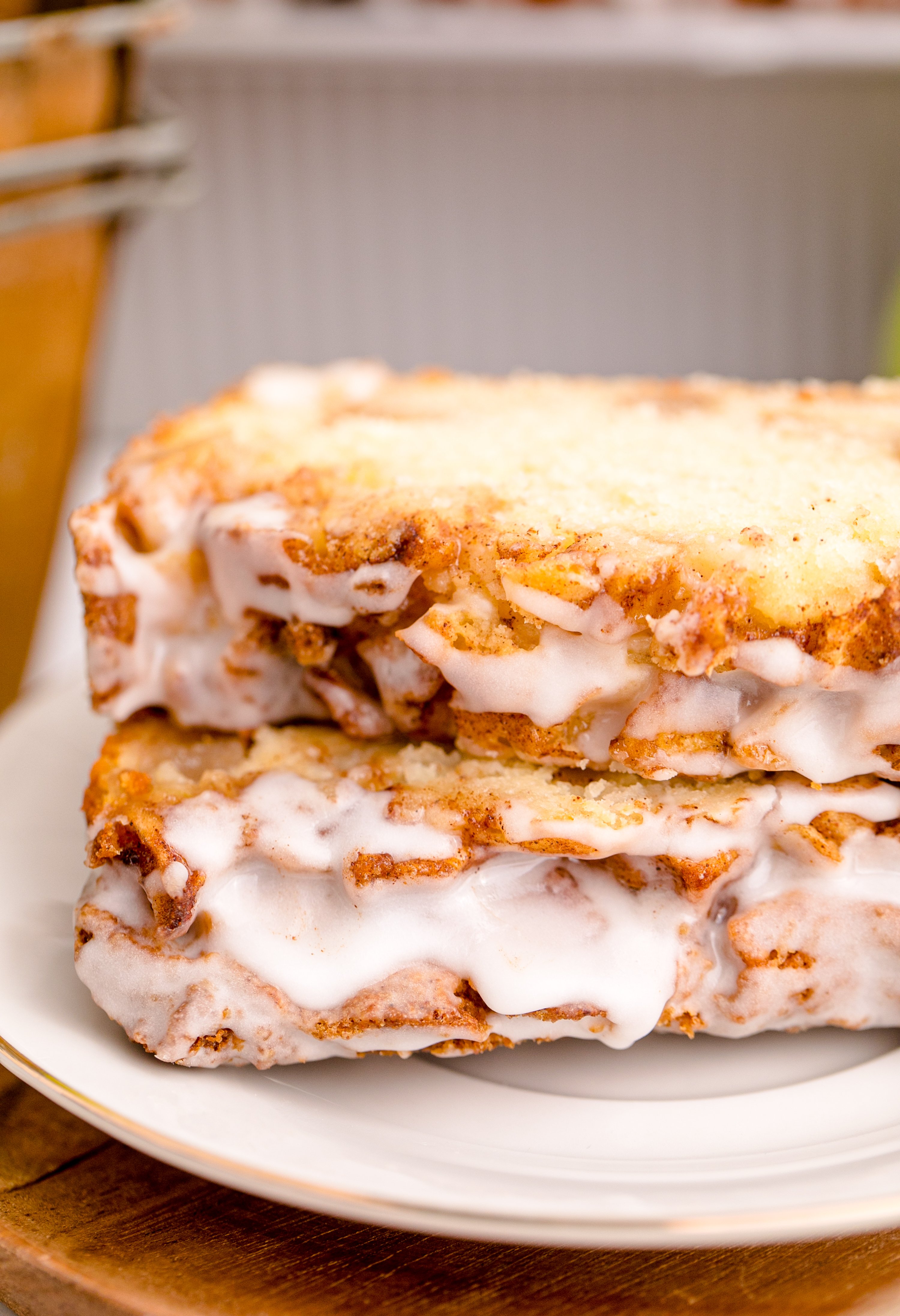 Apple Bread close up showing the sugar icing