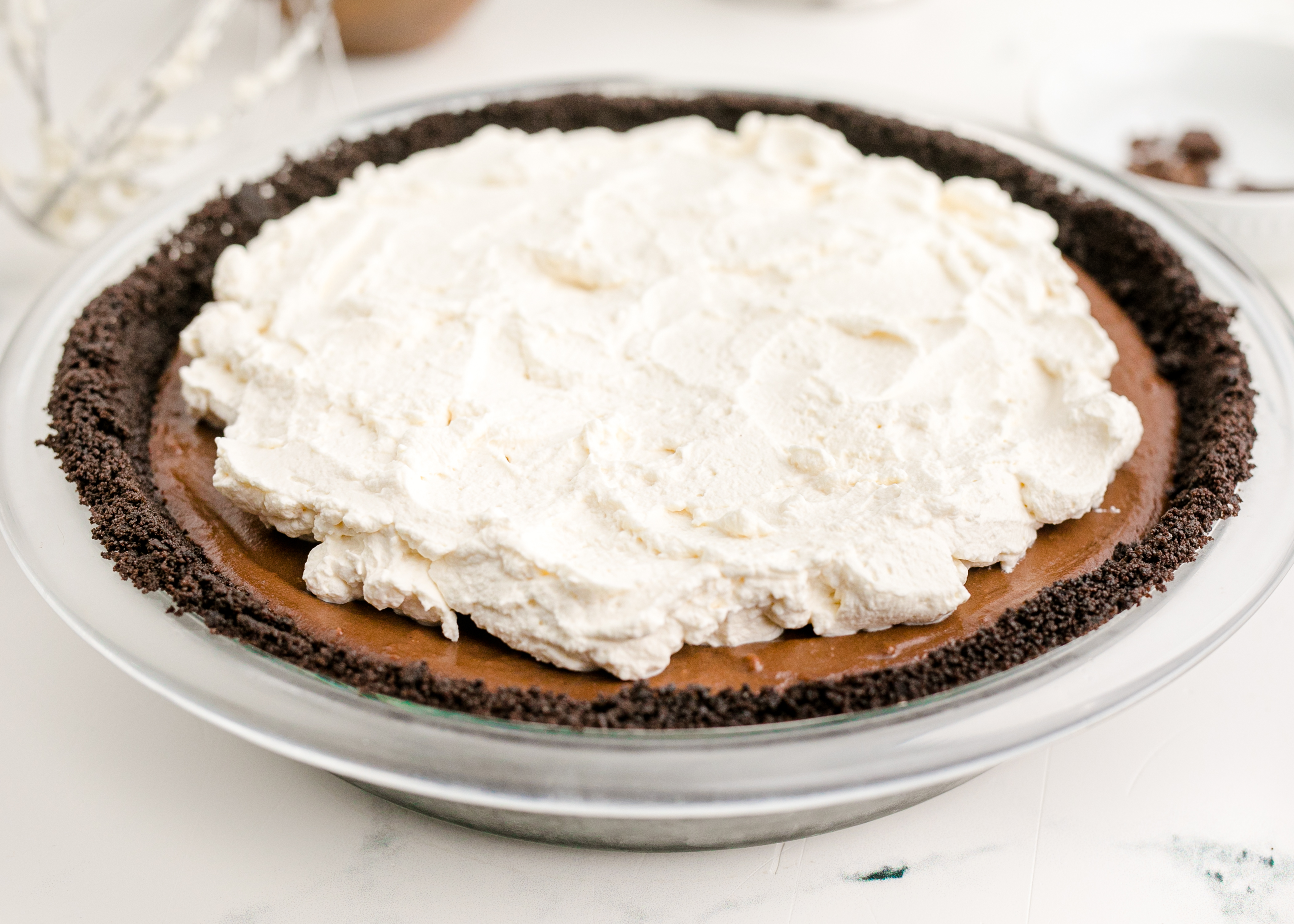 Chocolate Cream Pie topped with real whipped cream