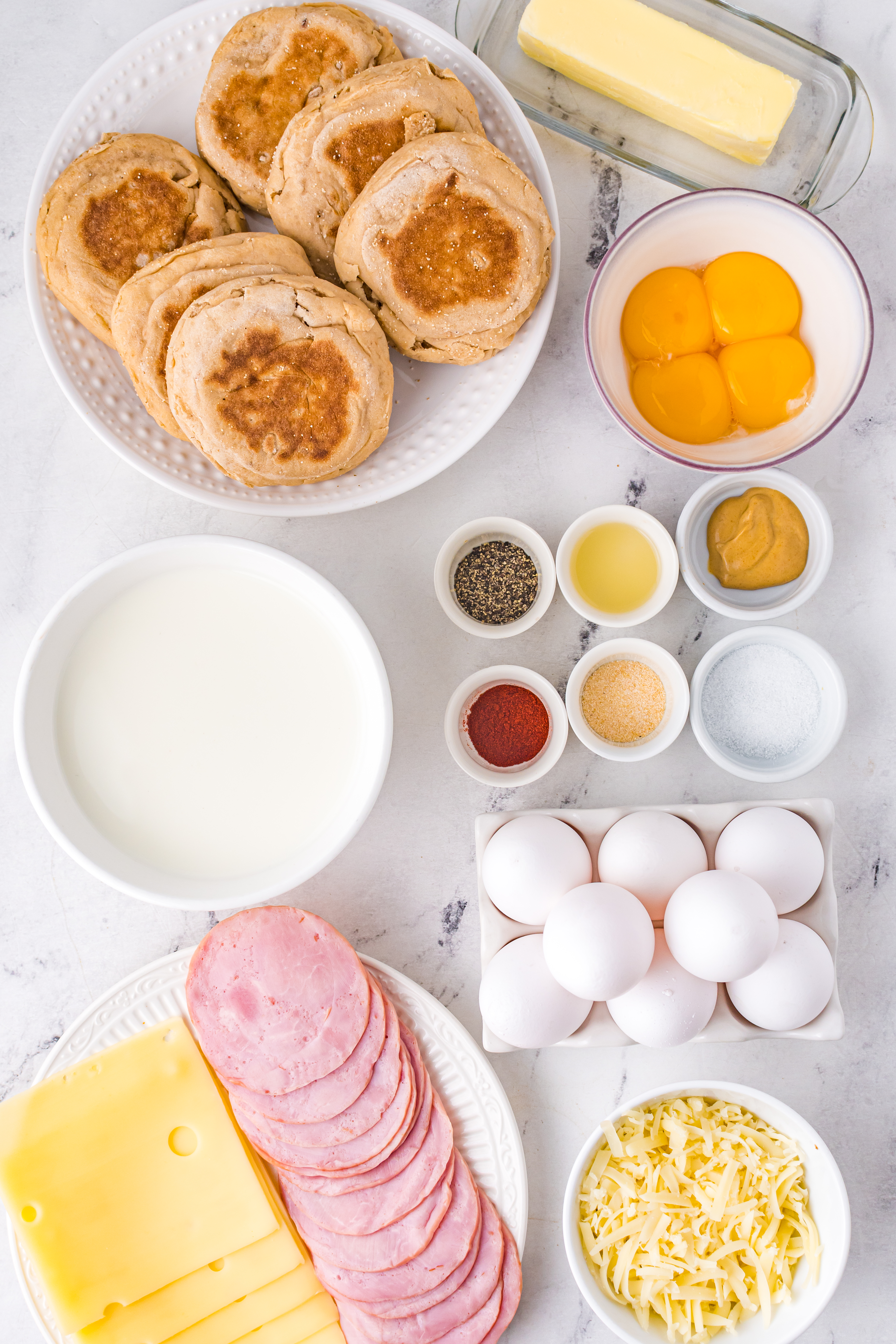 Eggs Benedict ingredients laid out