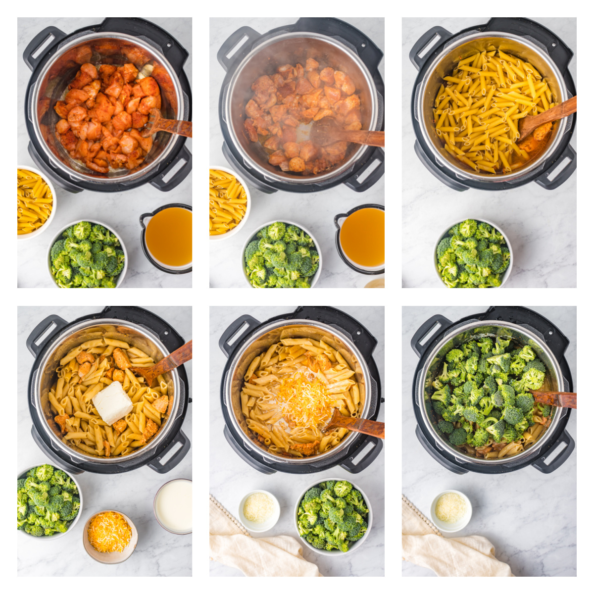 Chicken Pasta collage of 6 images showing how to make the pasta step by step