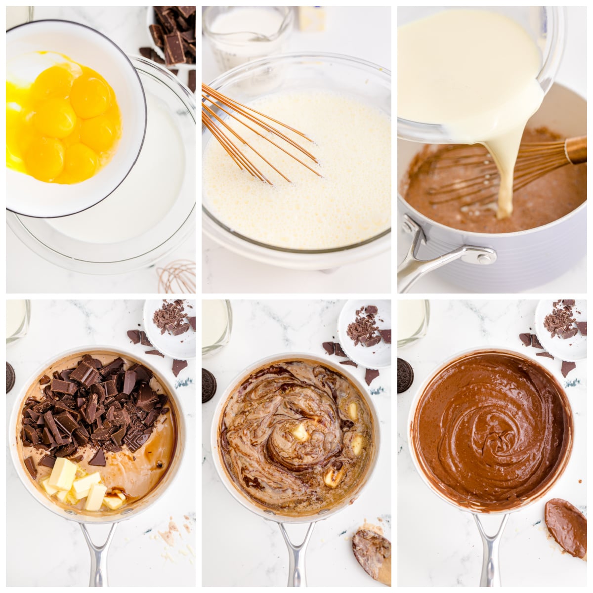 Chocolate Cream Pie step by step instructions on a collage photo