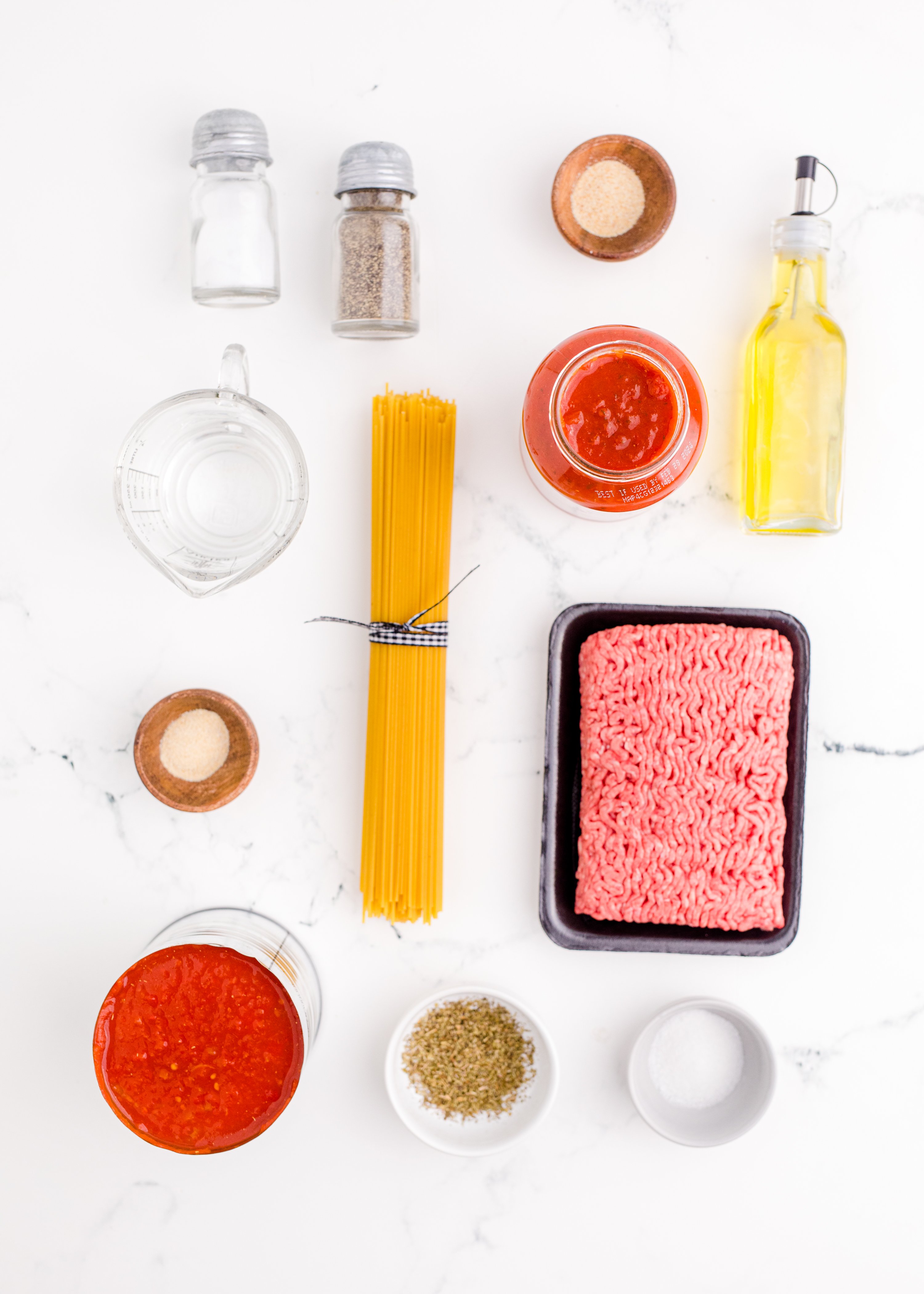 Instant Pot Spaghetti ingredients laid out