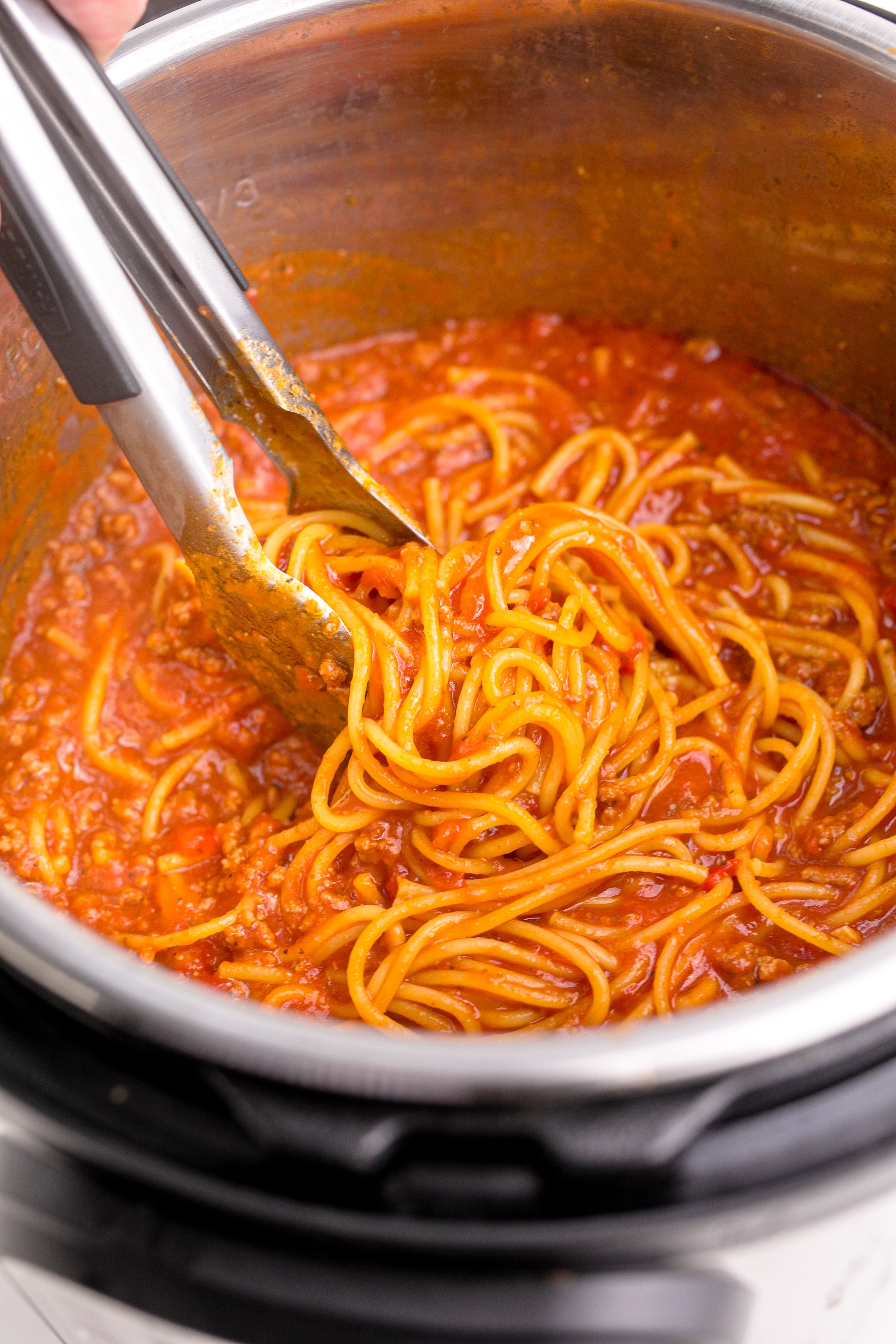 Instant Pot Spaghetti iside the instant pot cooking