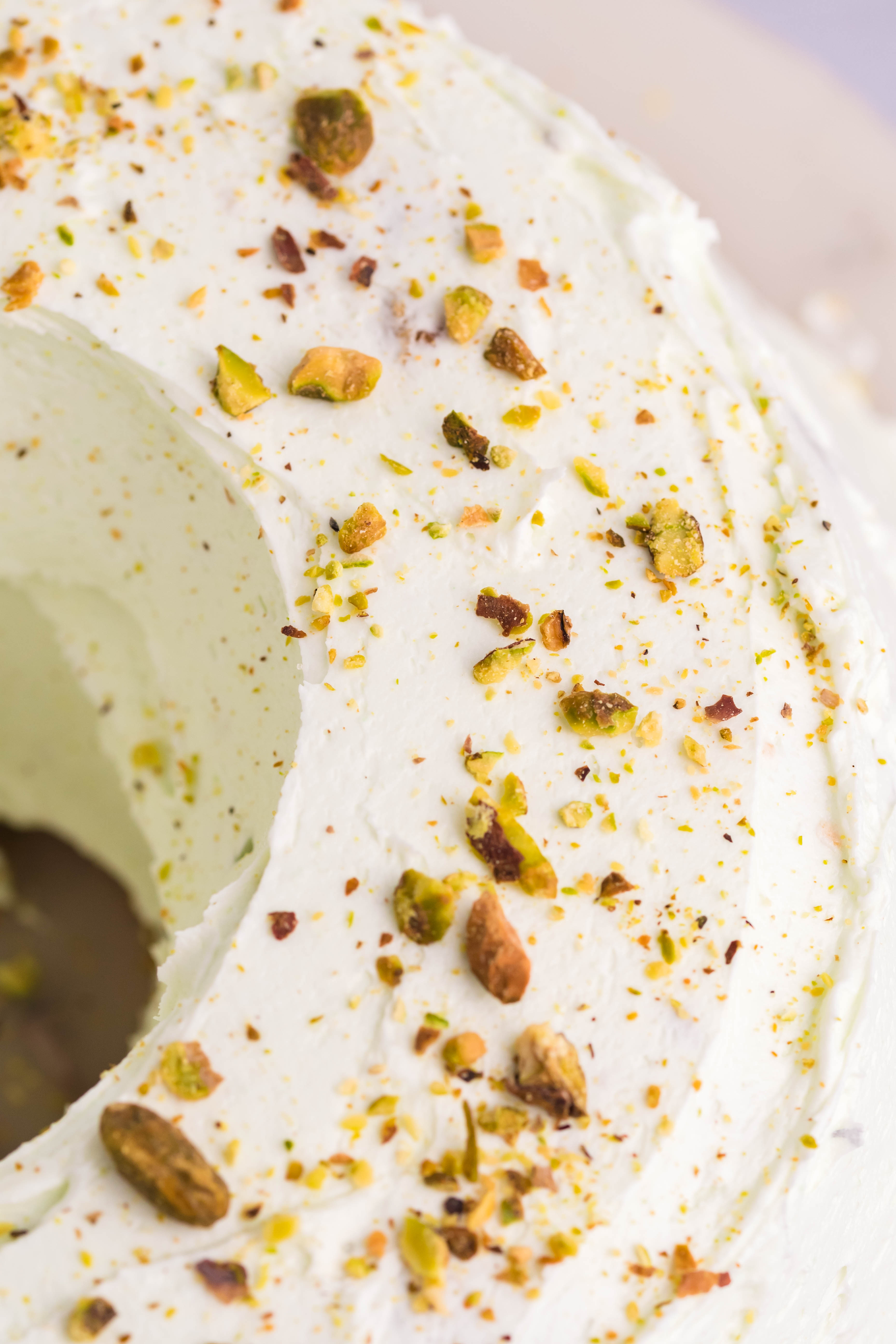 Pistachio Cake overhead shot uncut cake
