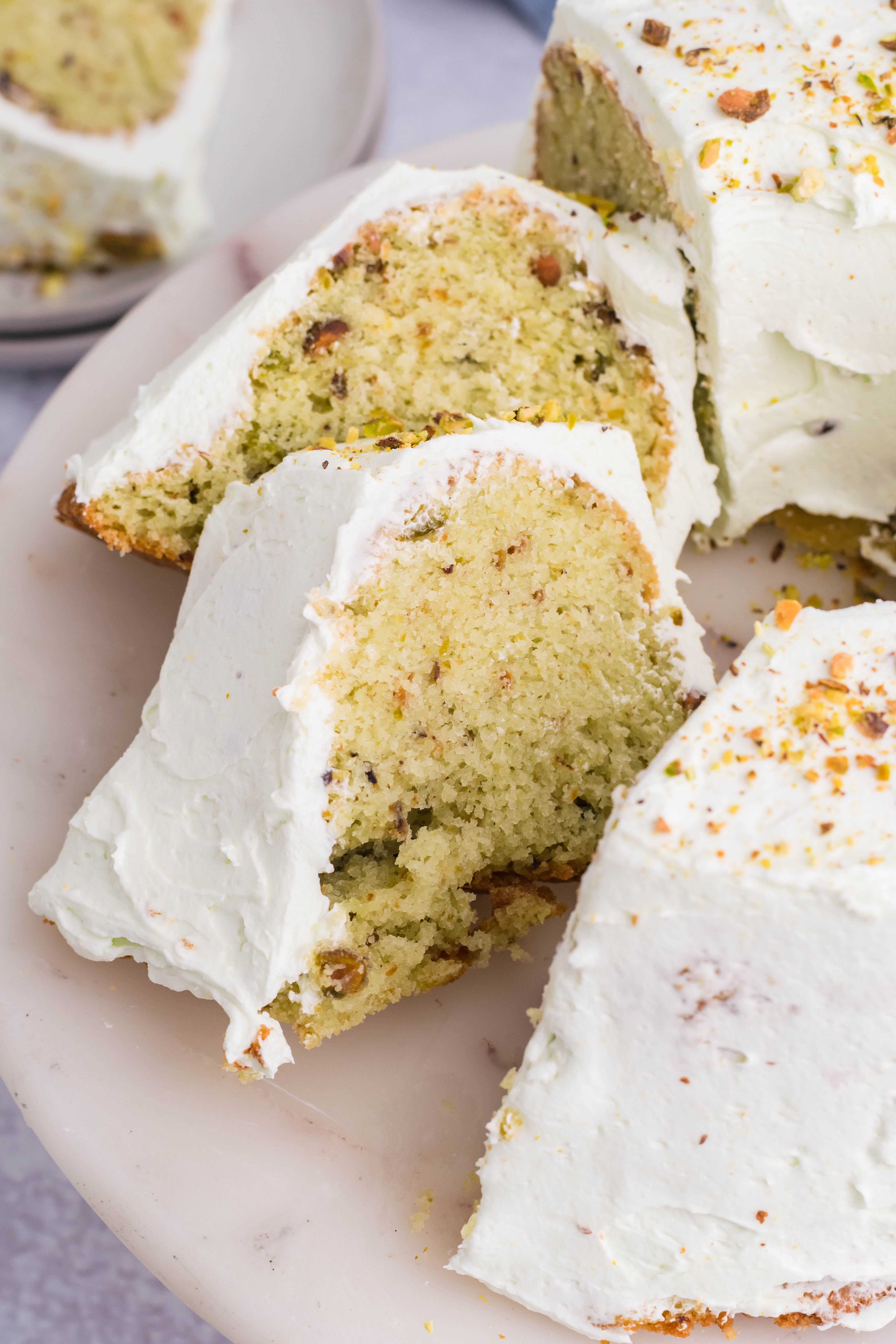 Pistachio Cake slice on a plate