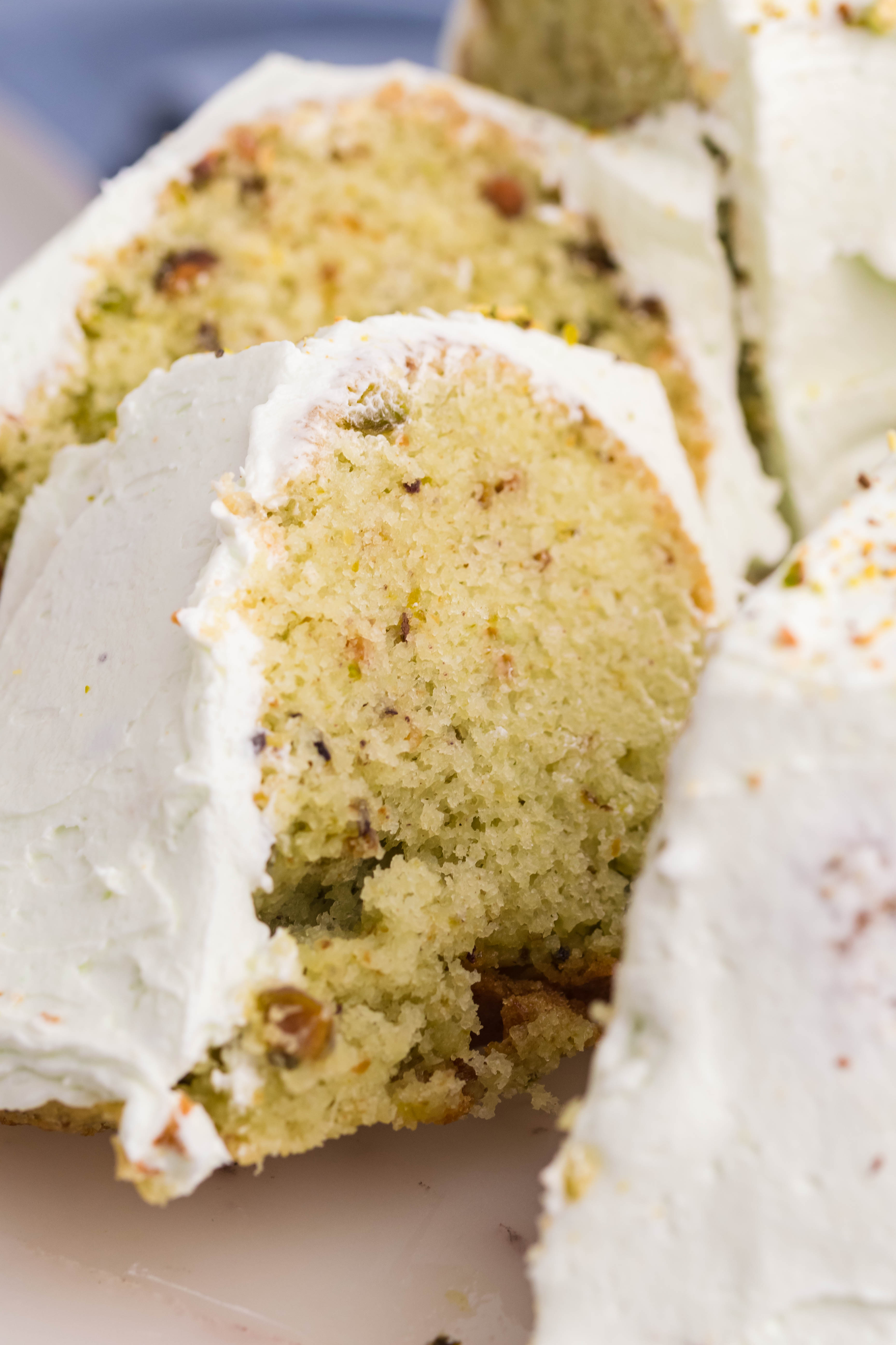Pistachio Cake slice on a plate