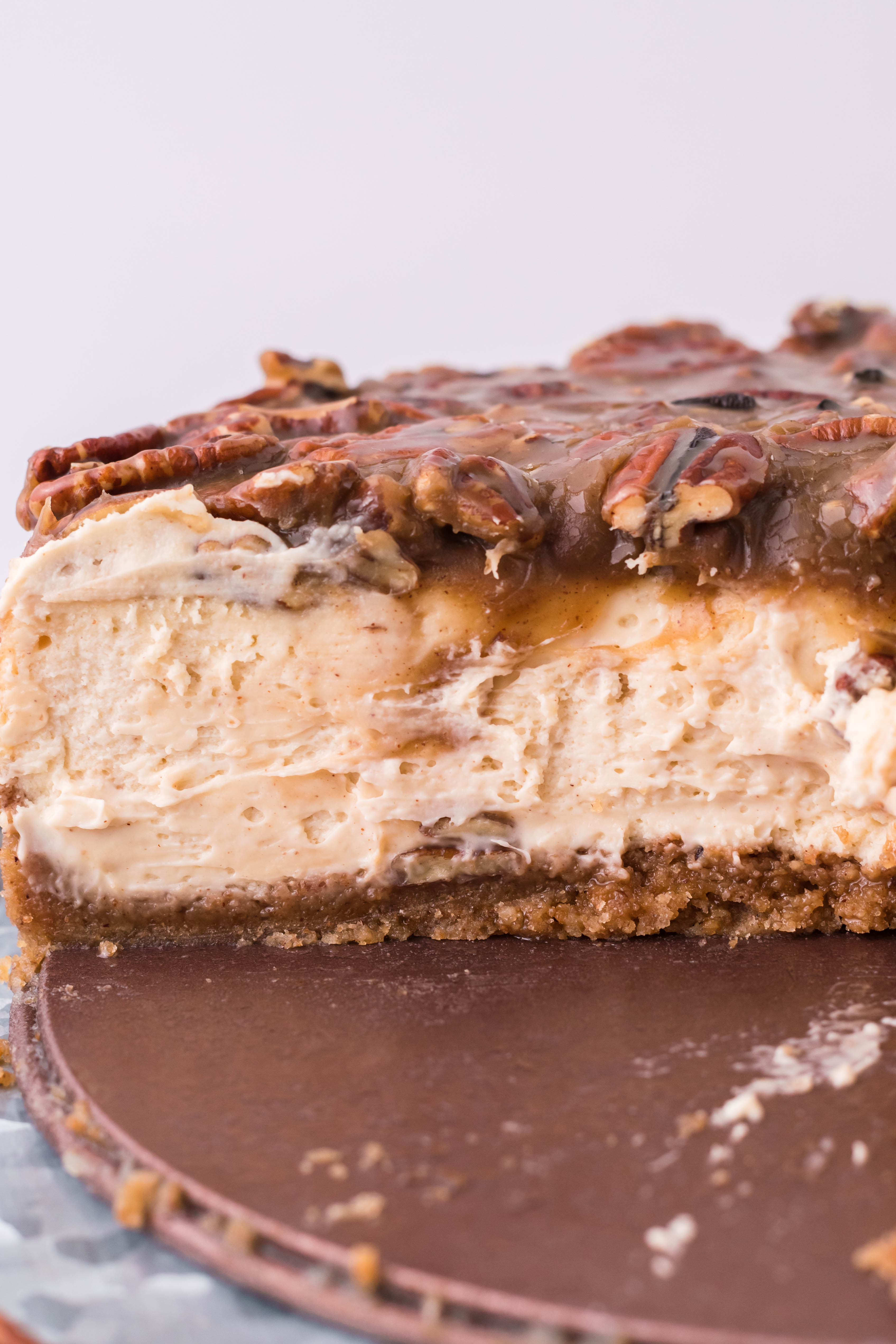 pecan pie Cheesecake on a serving platter