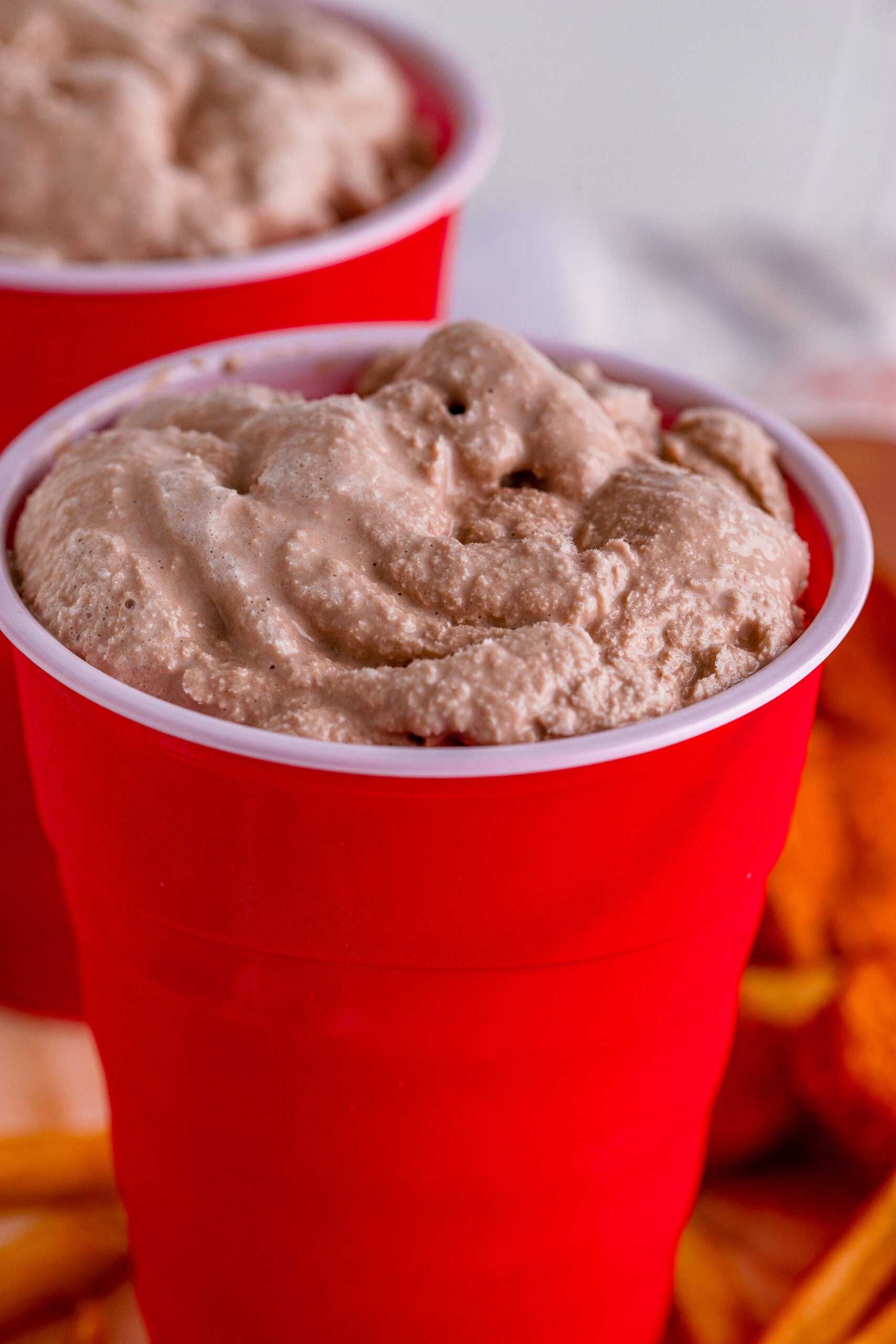 Wendys Frosty homemade in a red solo cup close up to the side