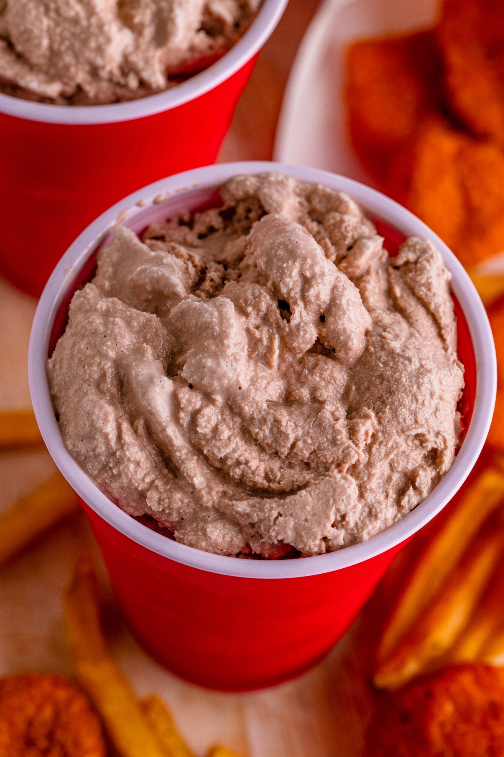 Wendys Frosty homemade in a red solo cup overhead close up shot of the frosty