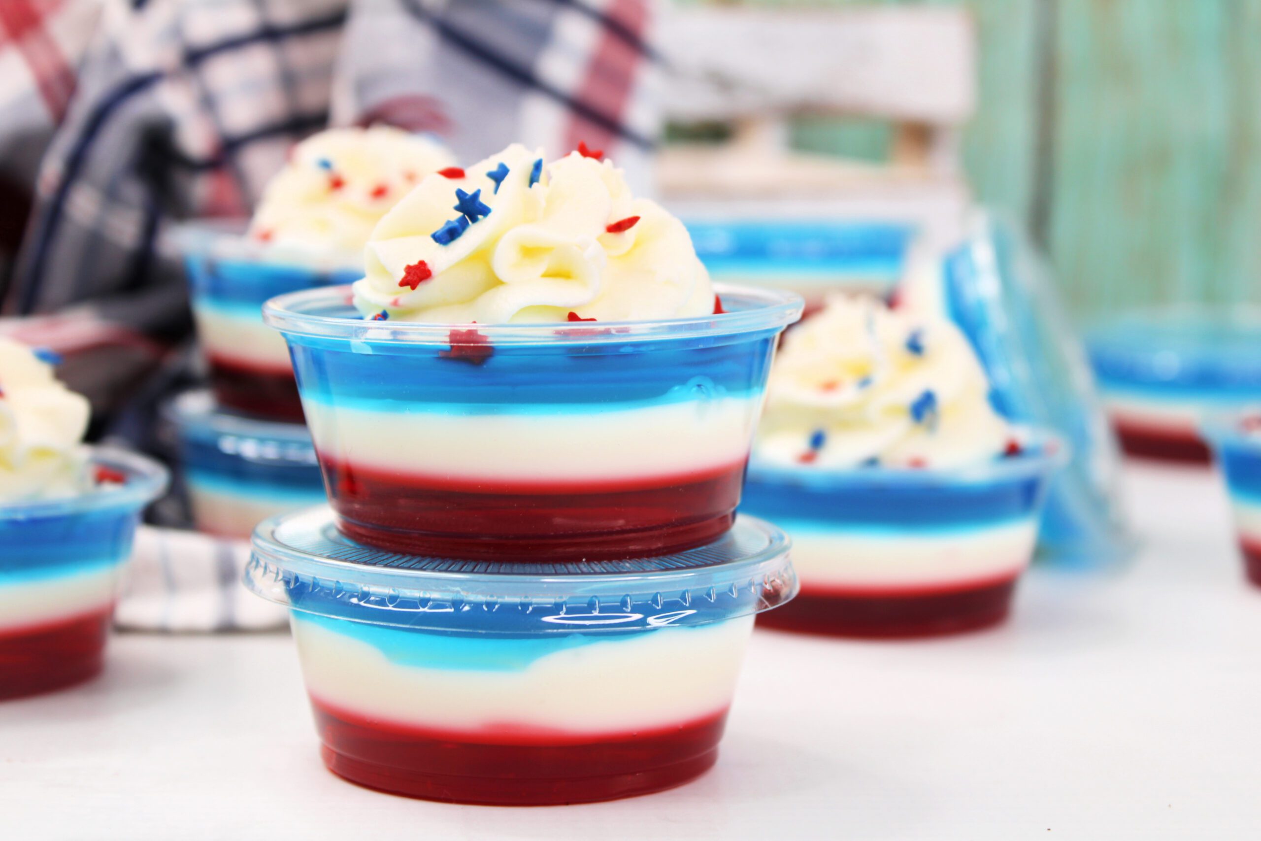 Bomb Pop Jello Shot layered red, white & blue side view