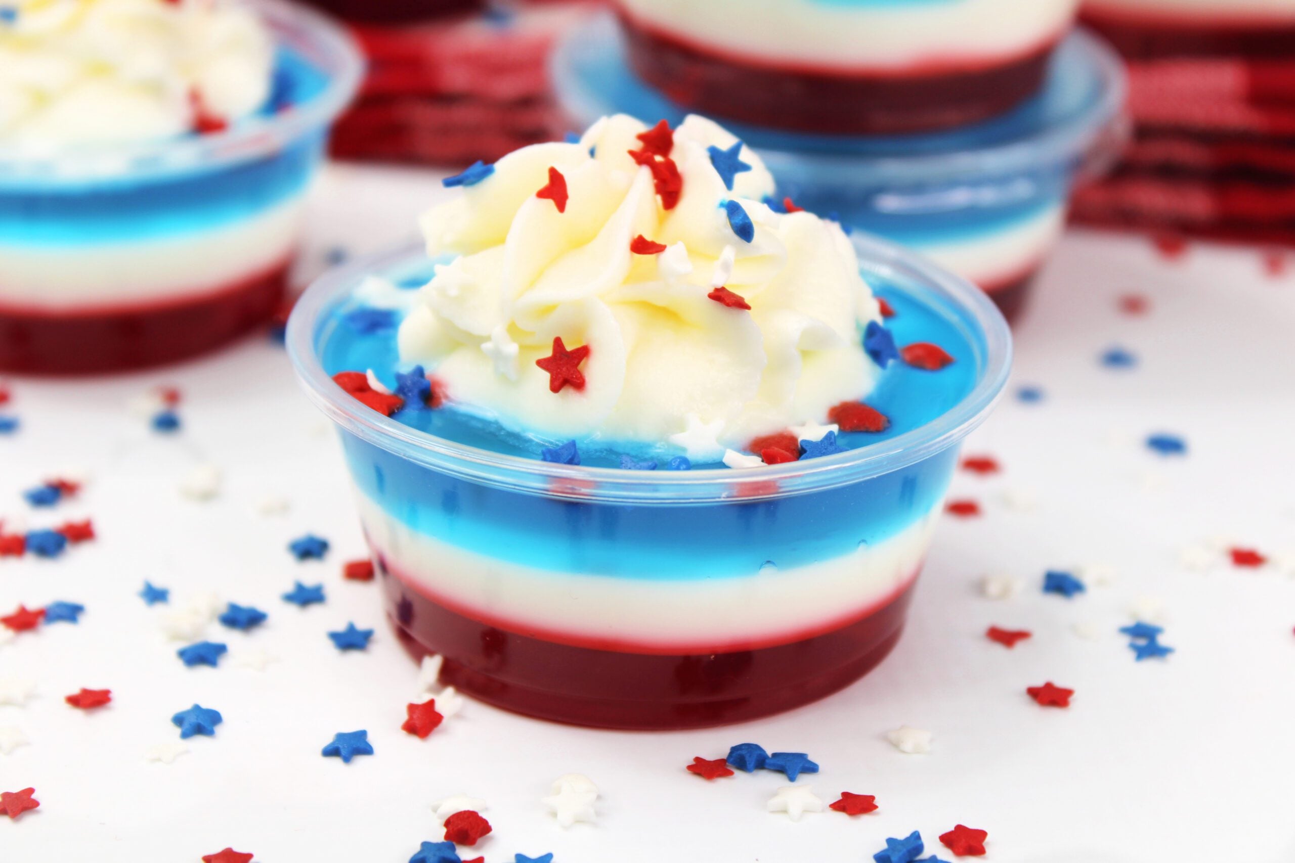 Bomb Pop Jello Shot layered red, white & blue