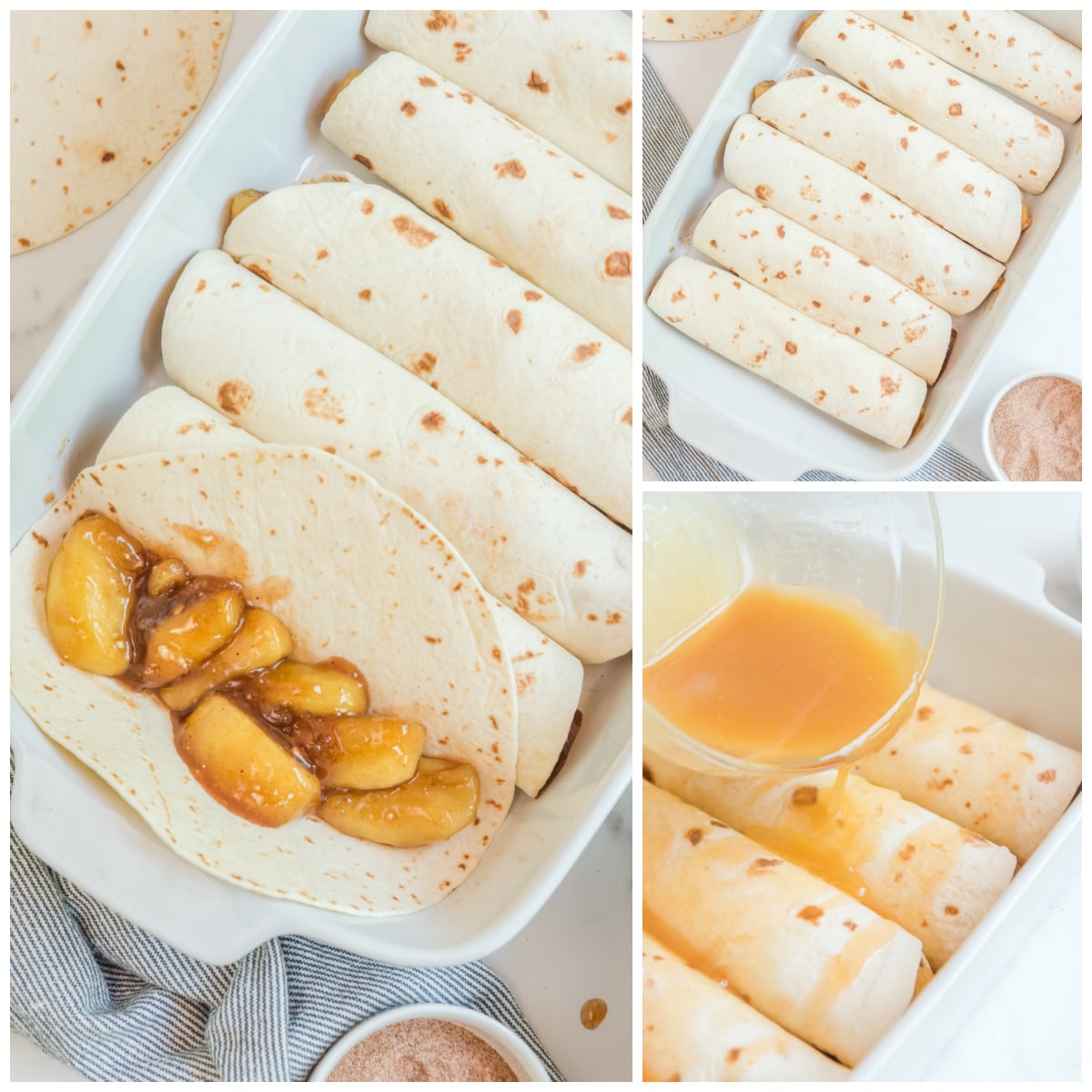 Apple Pie Enchiladas collage how to assemble