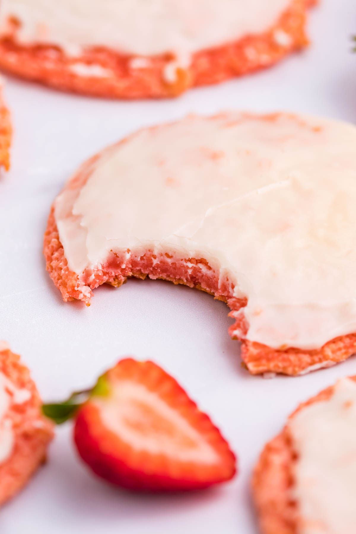 Strawberry Cool Whip Cookies up close bite shit