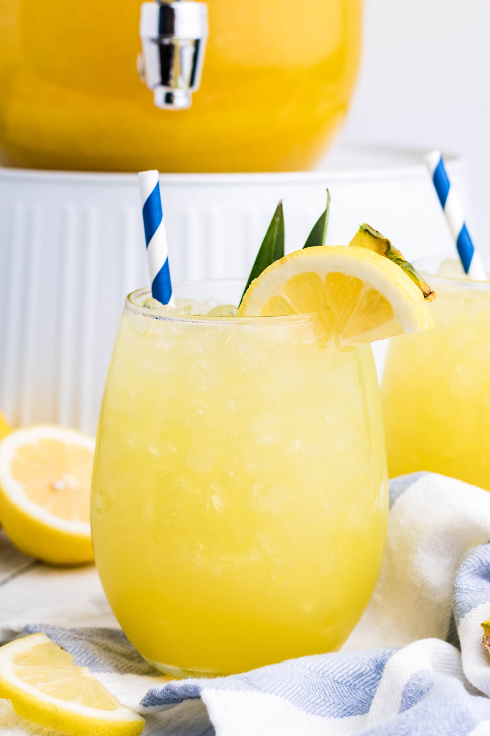 Pineapple Lemonade in a clear glass with ice