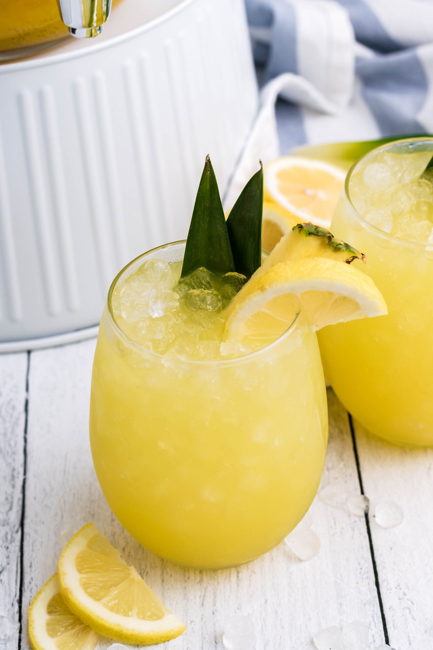 Pineapple Lemonade in a clear glass overhead shot