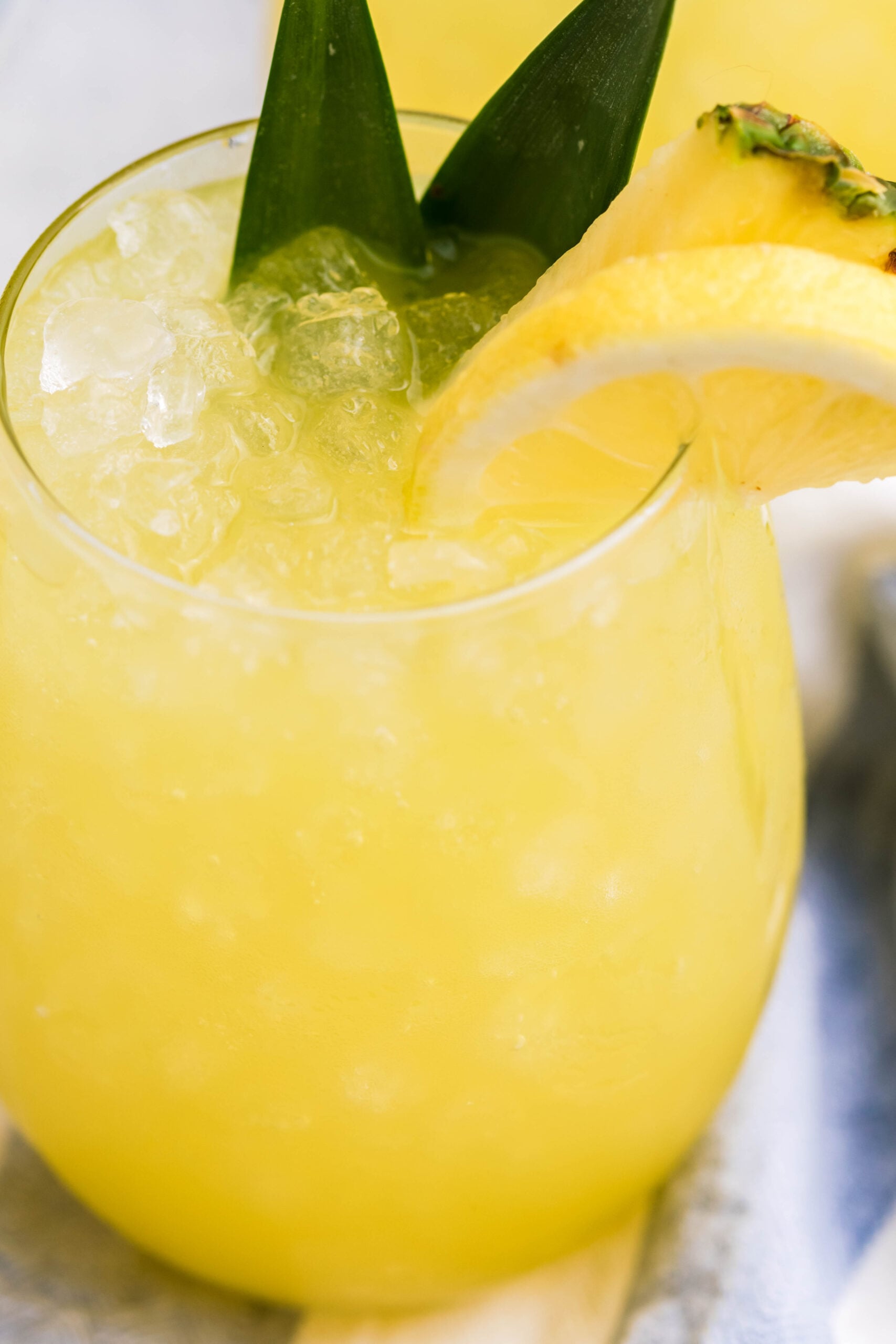 Pineapple Lemonade in a clear glass close up shot