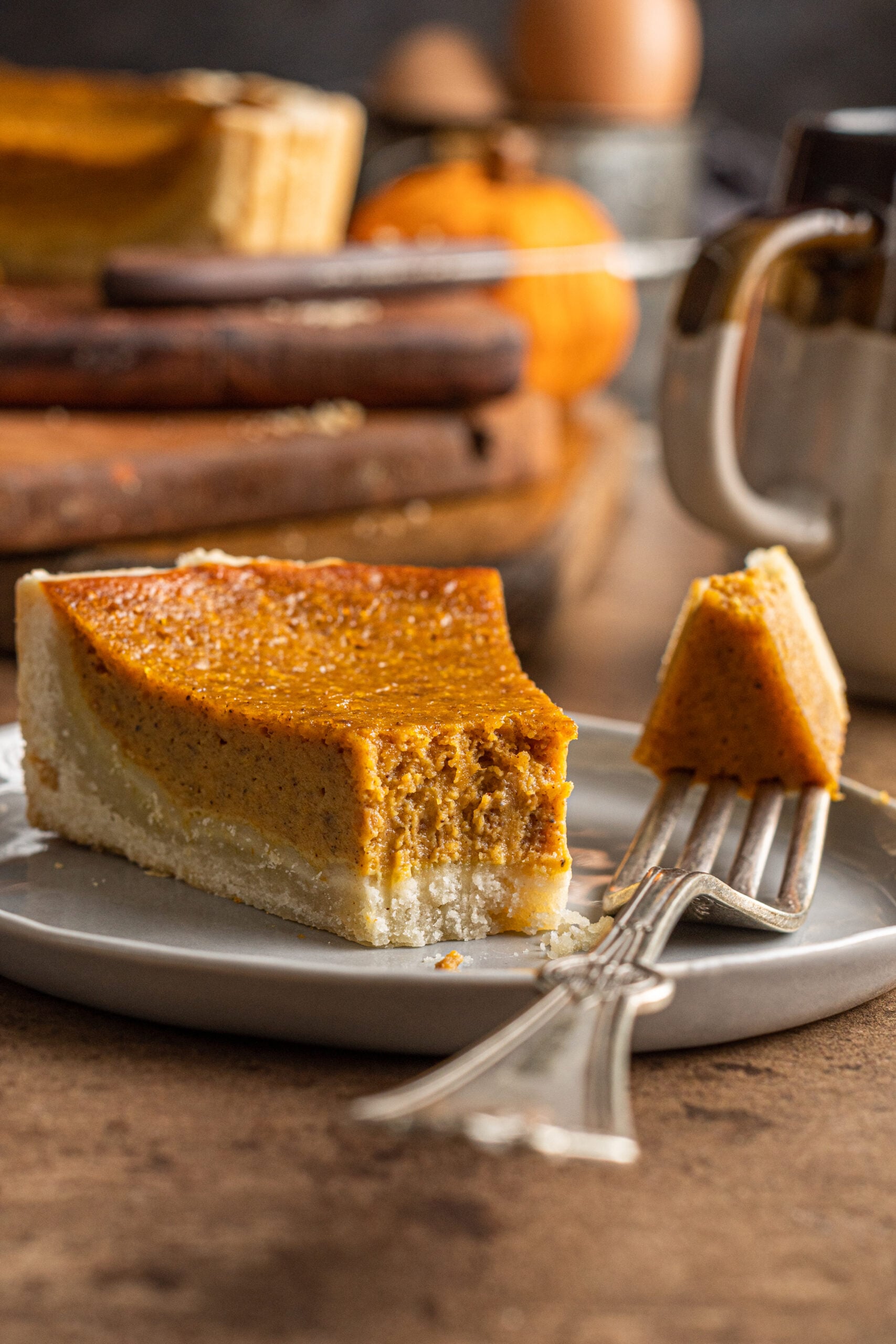 Pumpkin Pie Tart close up of bite missing