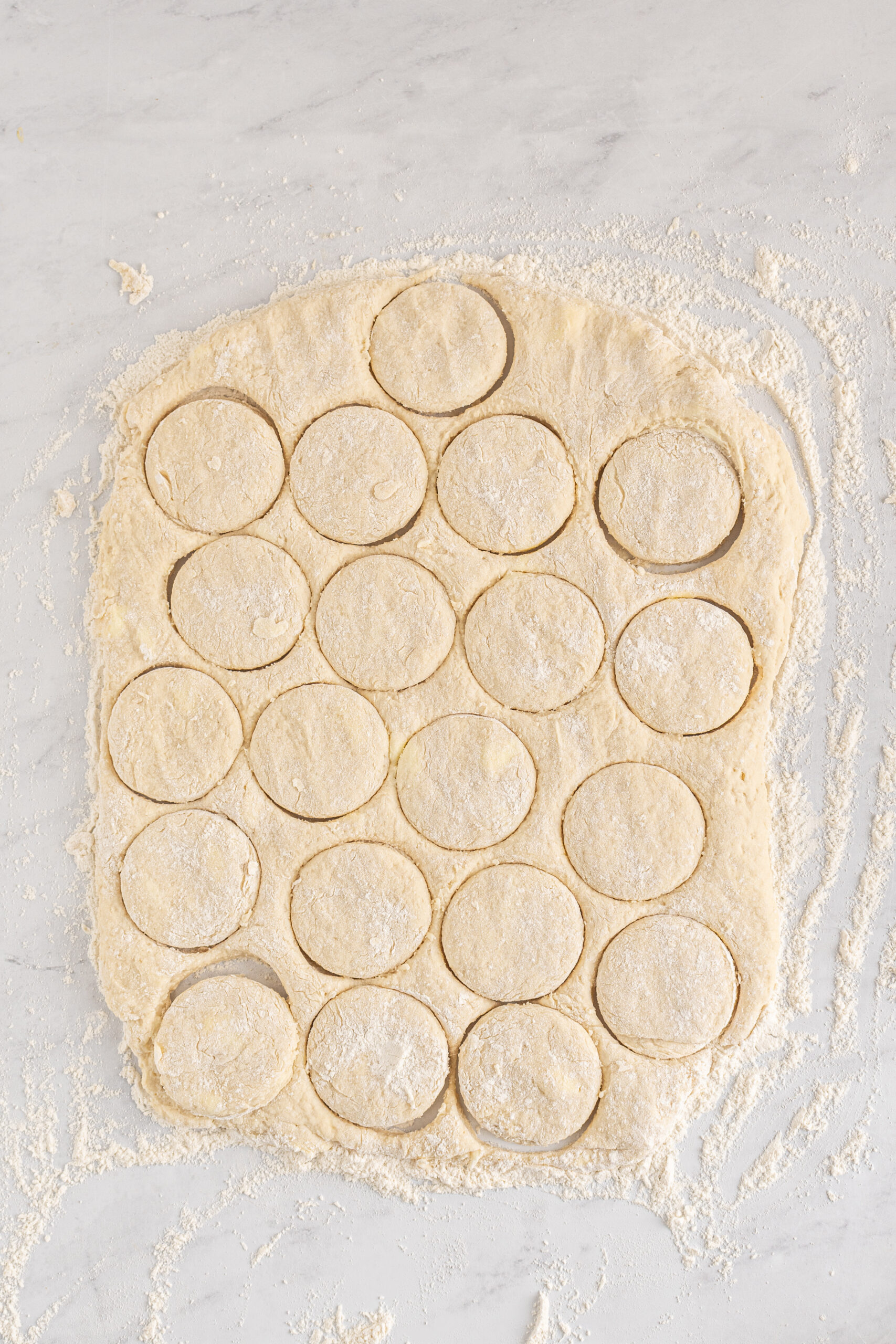 Overhead shot of the cut dough ready to be baked.