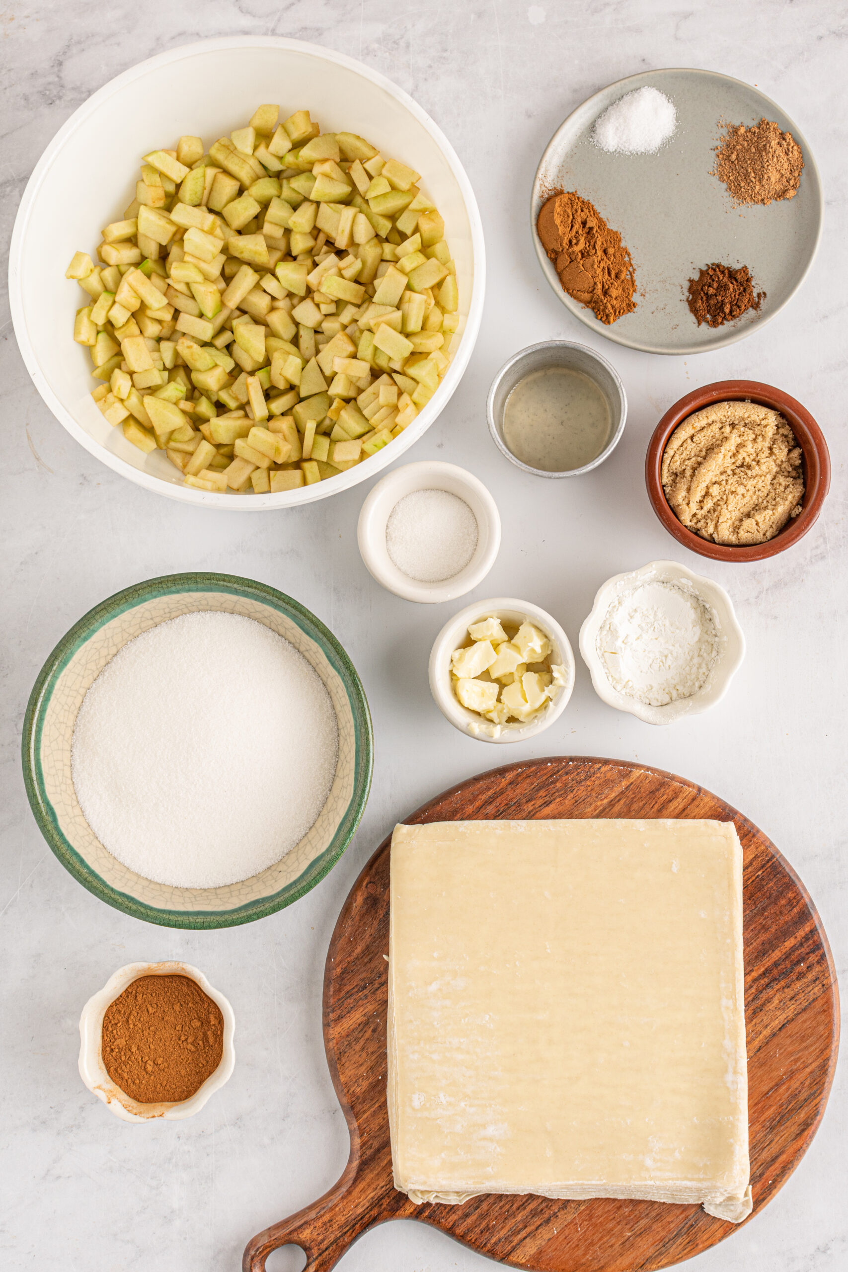 Overhead view of ingredients needed for recipes.