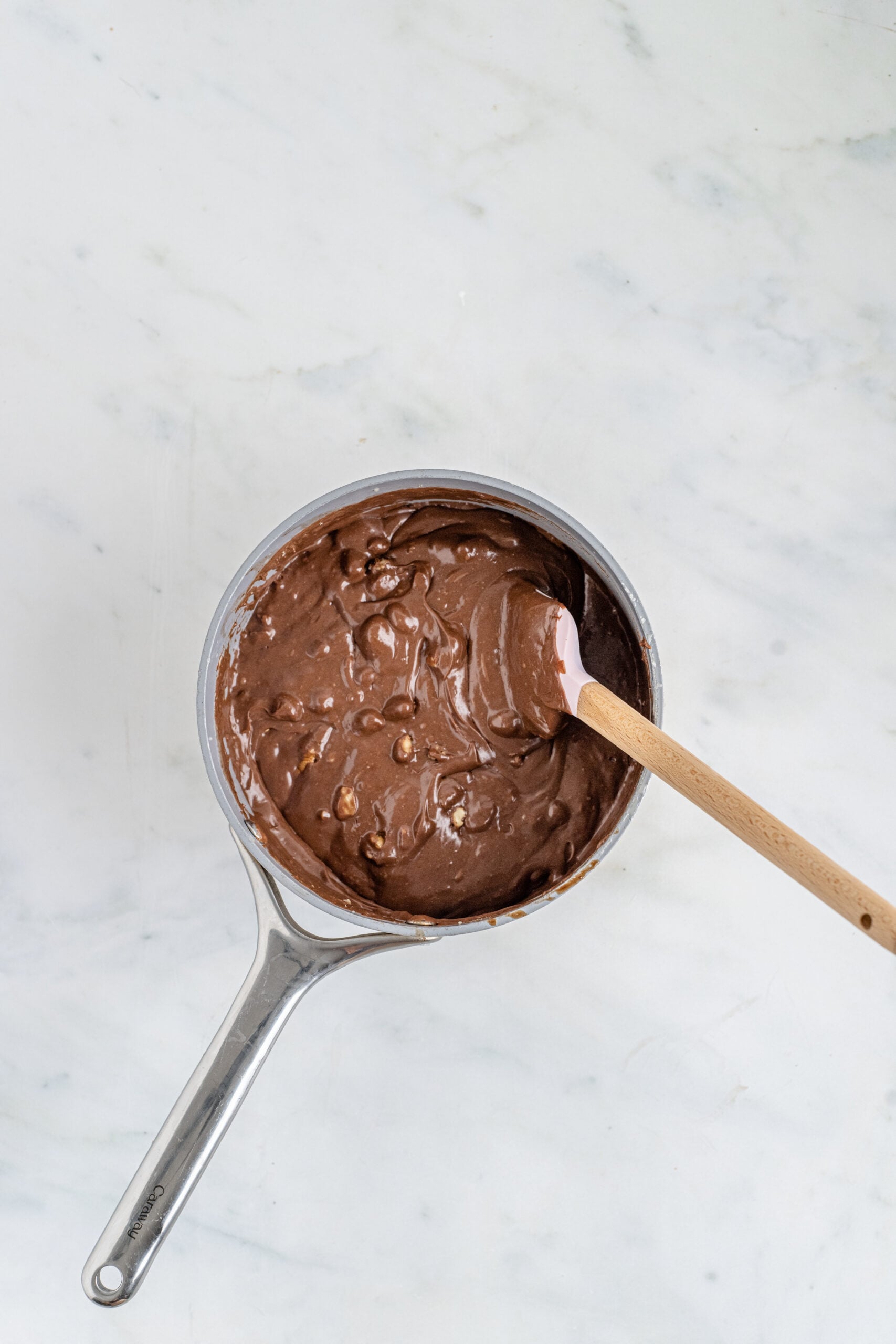Overhead shot of all ingredients melted together.