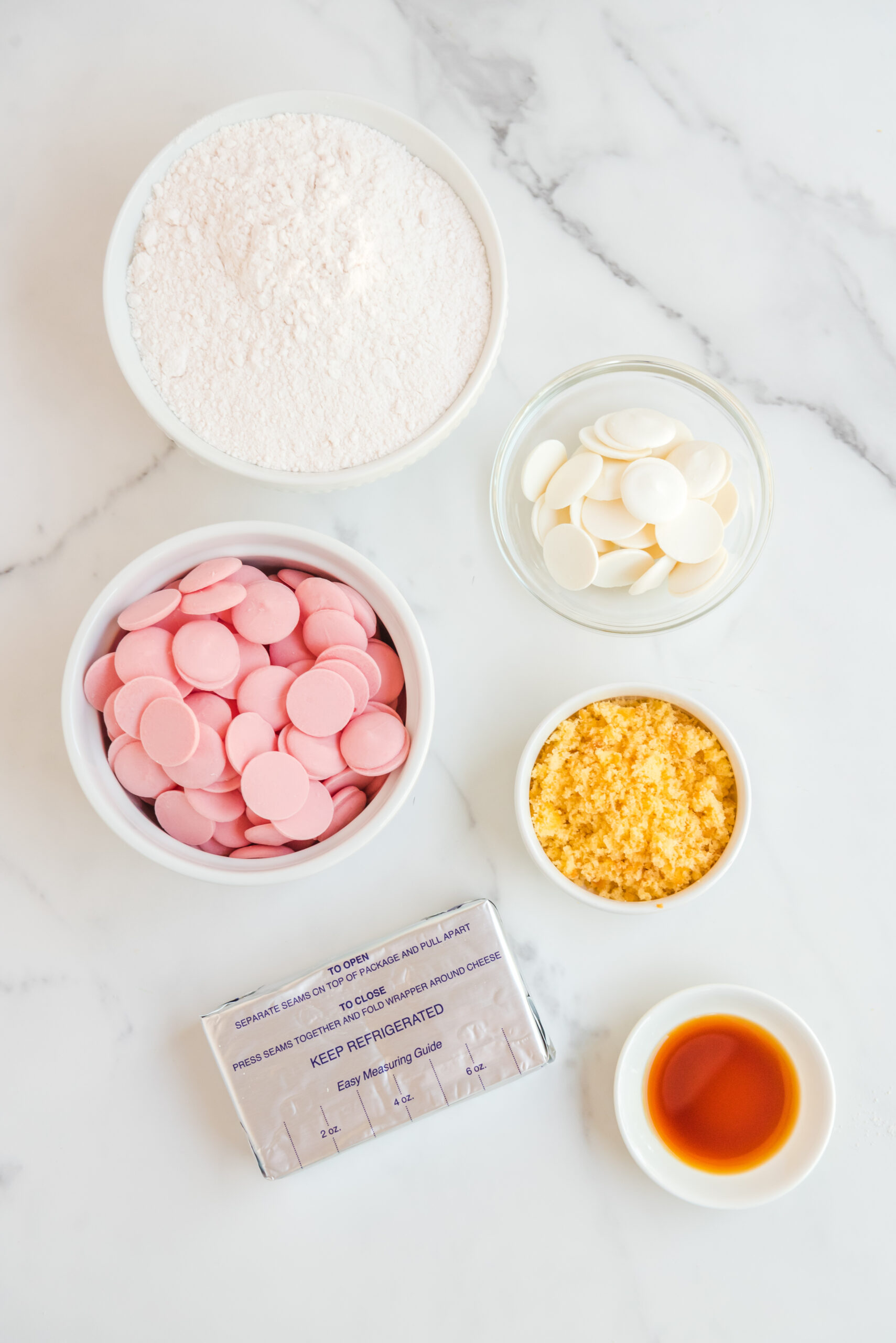Overhead view of ingredients needed for this recipe. 