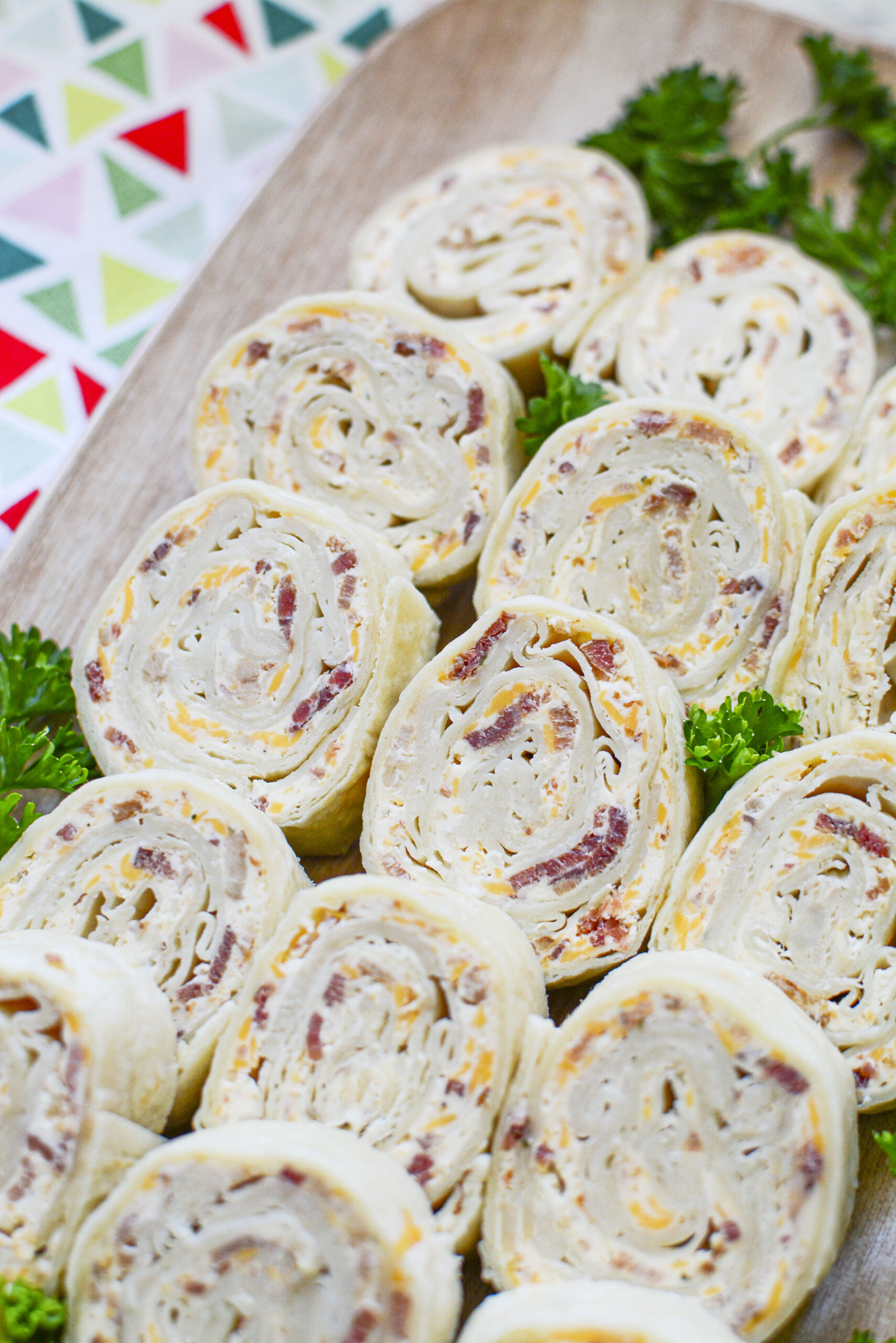 Overhead shot of turkey pinwheels.