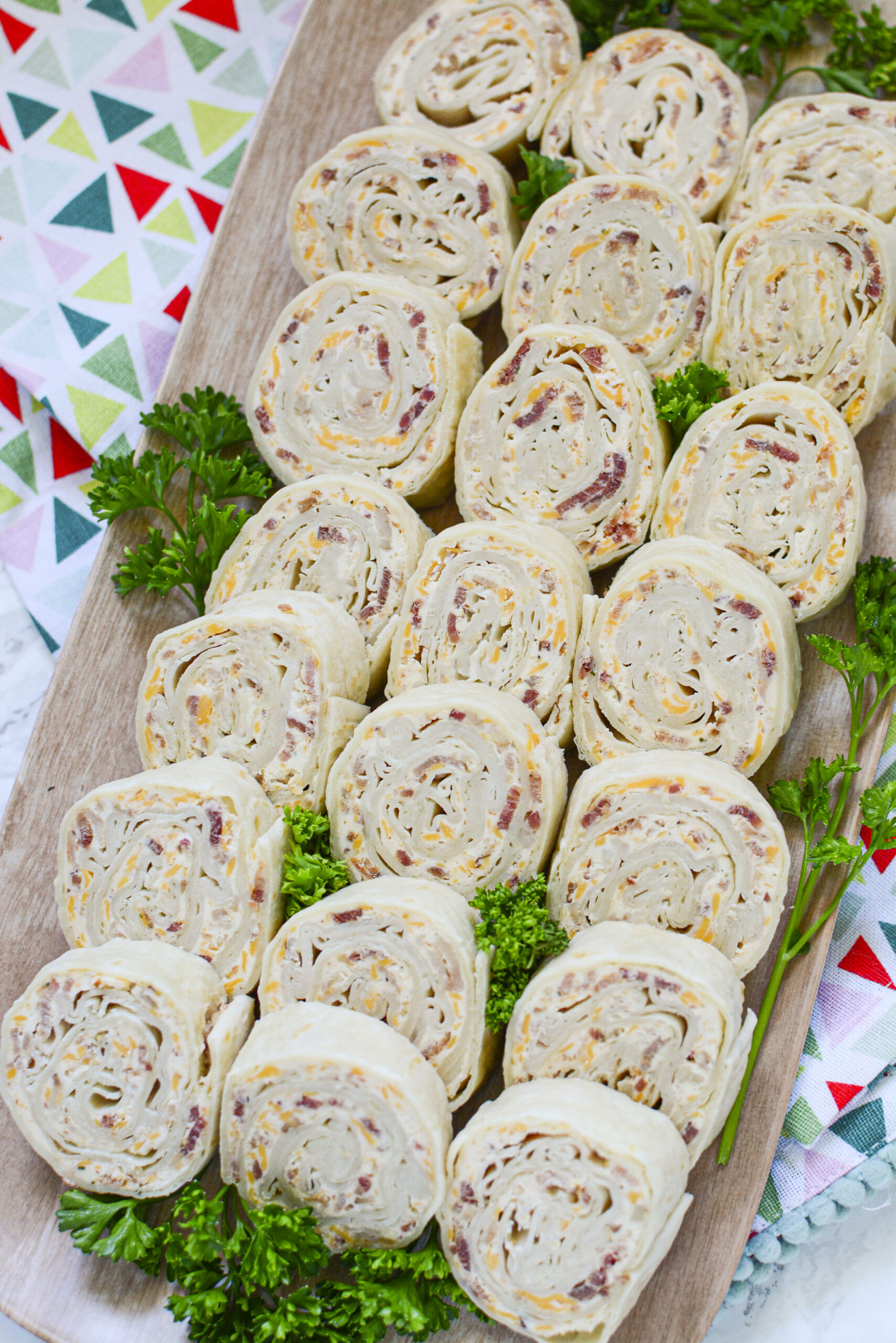 Overhead shot of turkey pinwheels.