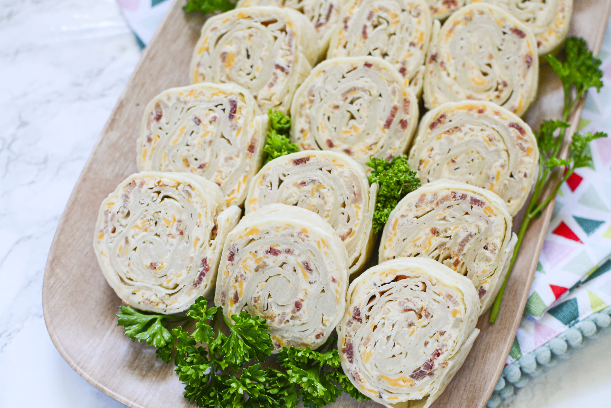 Overhead shot of turkey pinwheels.