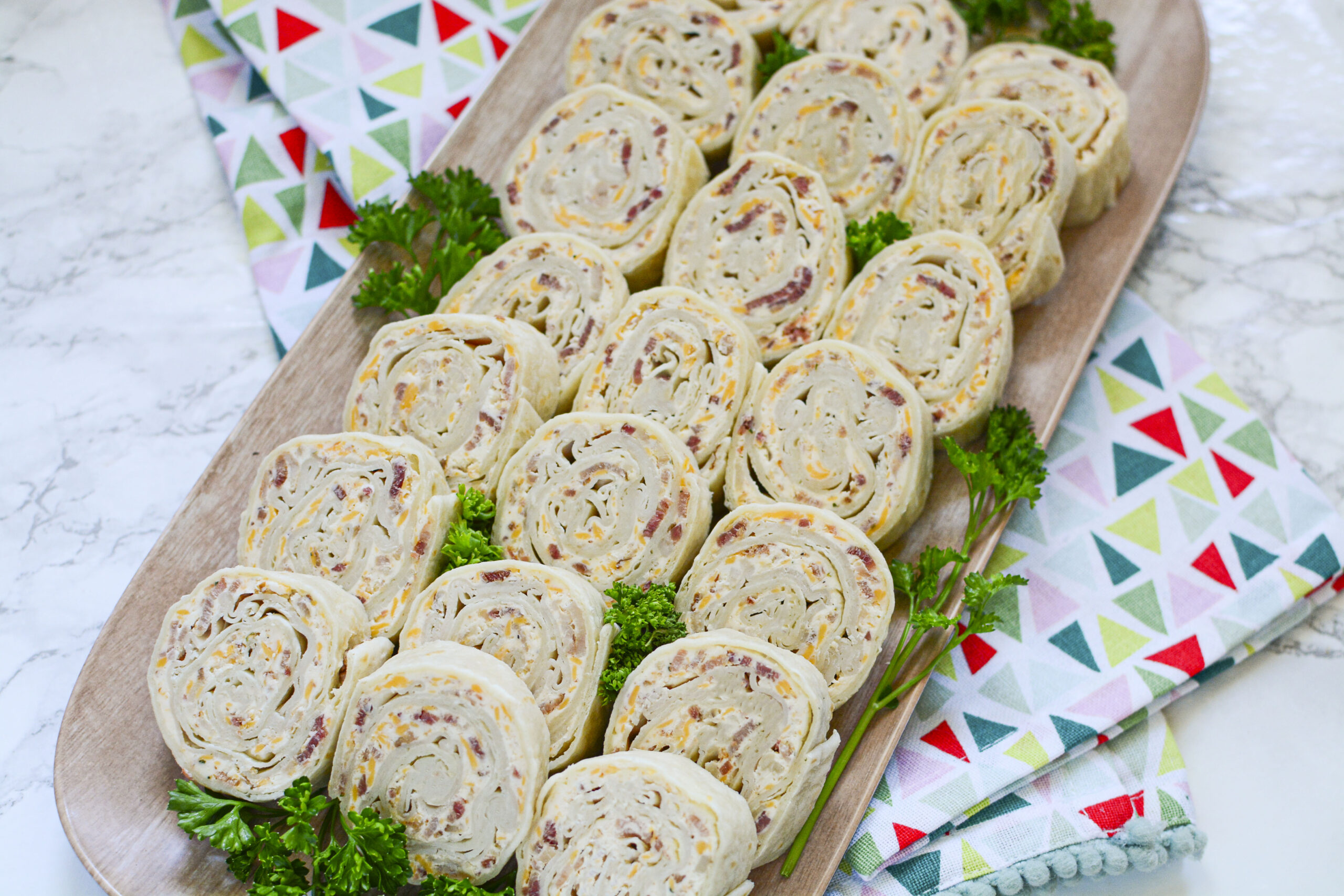 Overhead shot of turkey pinwheels.