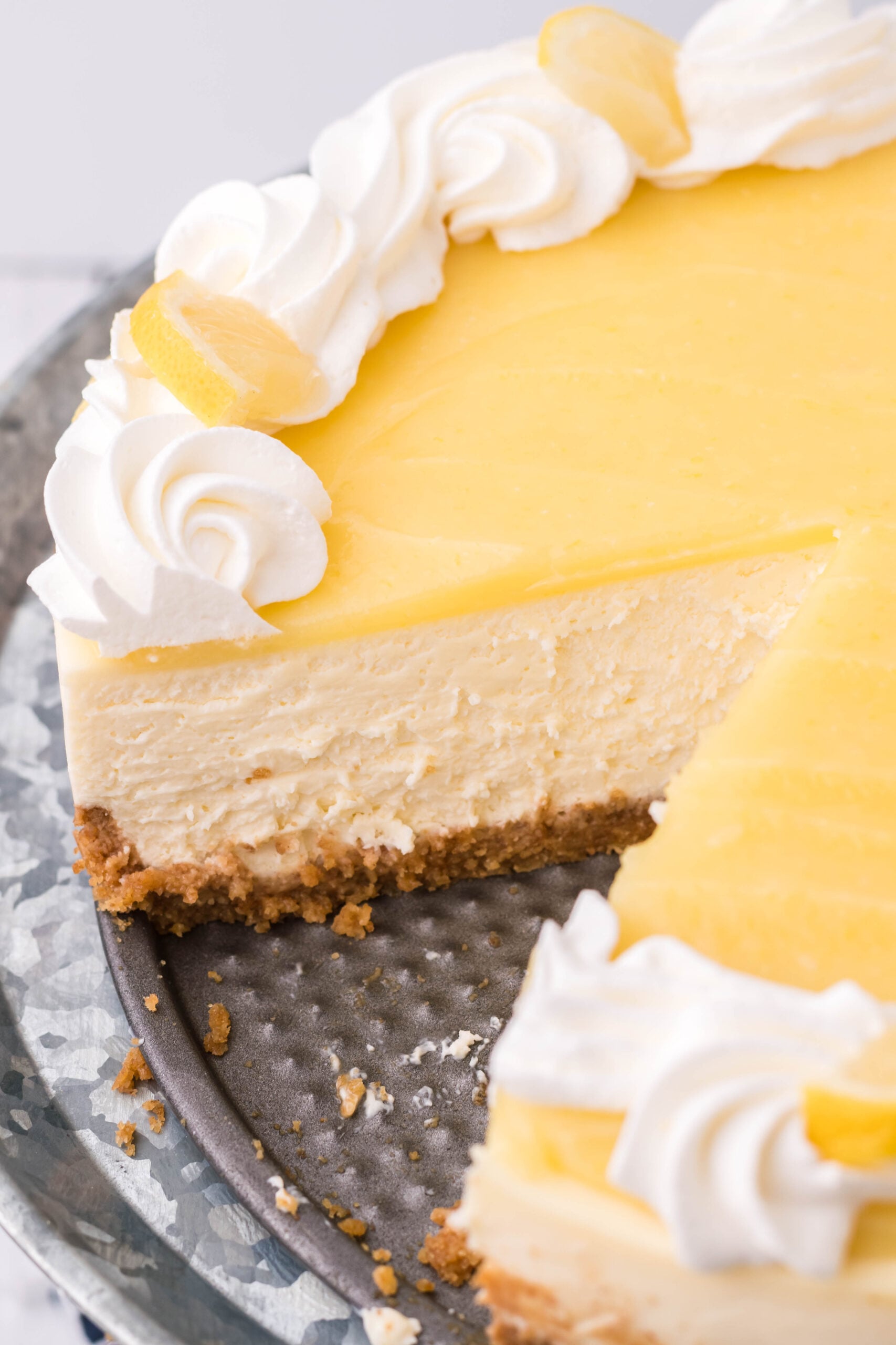 A photo showing the creamy inside of the Lemon Curd Cheesecake.
