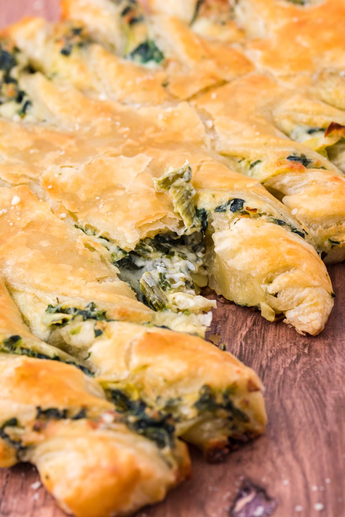 Photo showing the inside spinach dip filling.