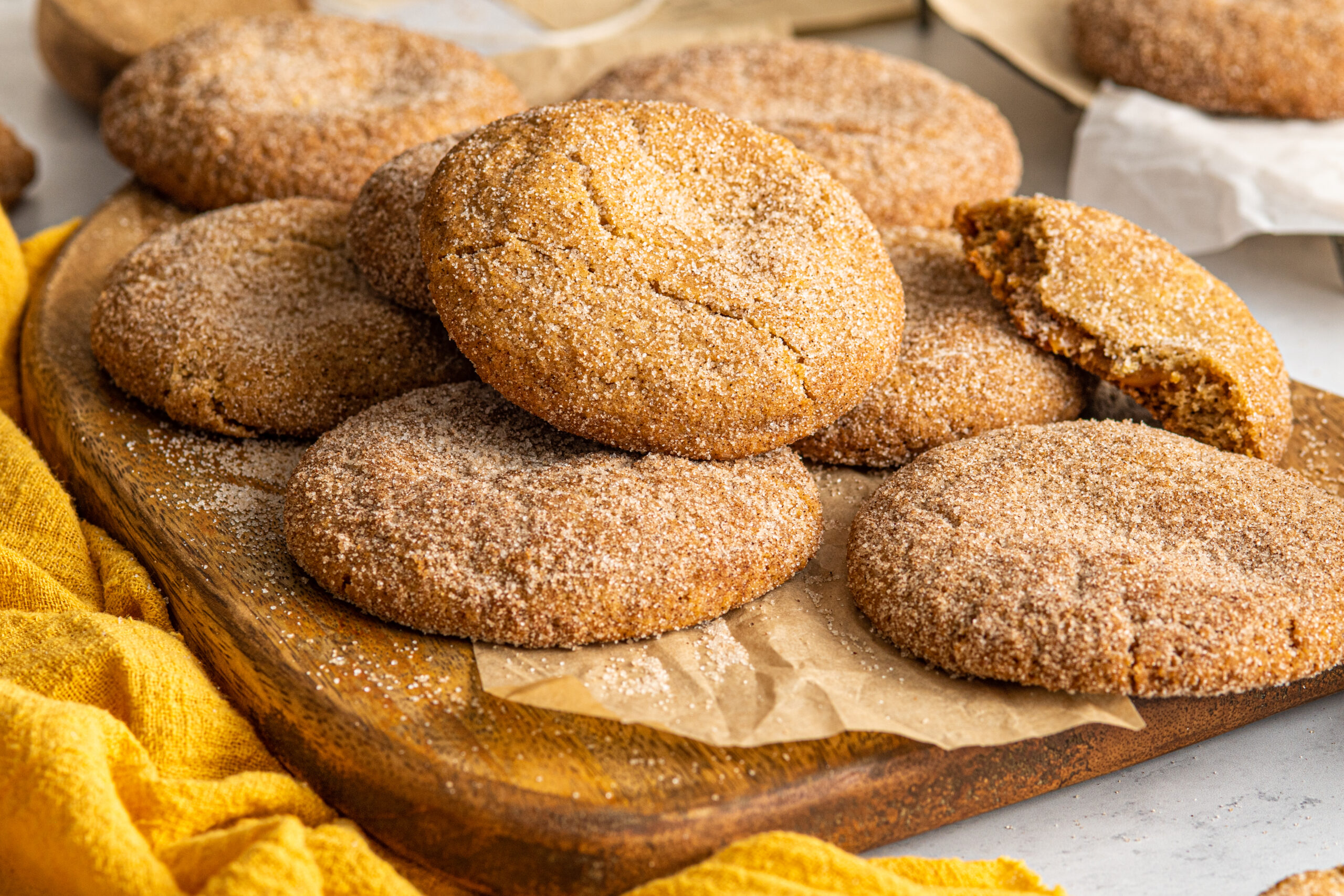 Stuffed Churro Cookies on a wooden board