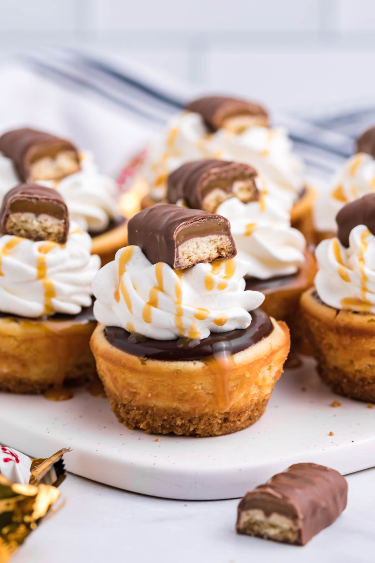 Mini Twix Cheesecakes close up shot