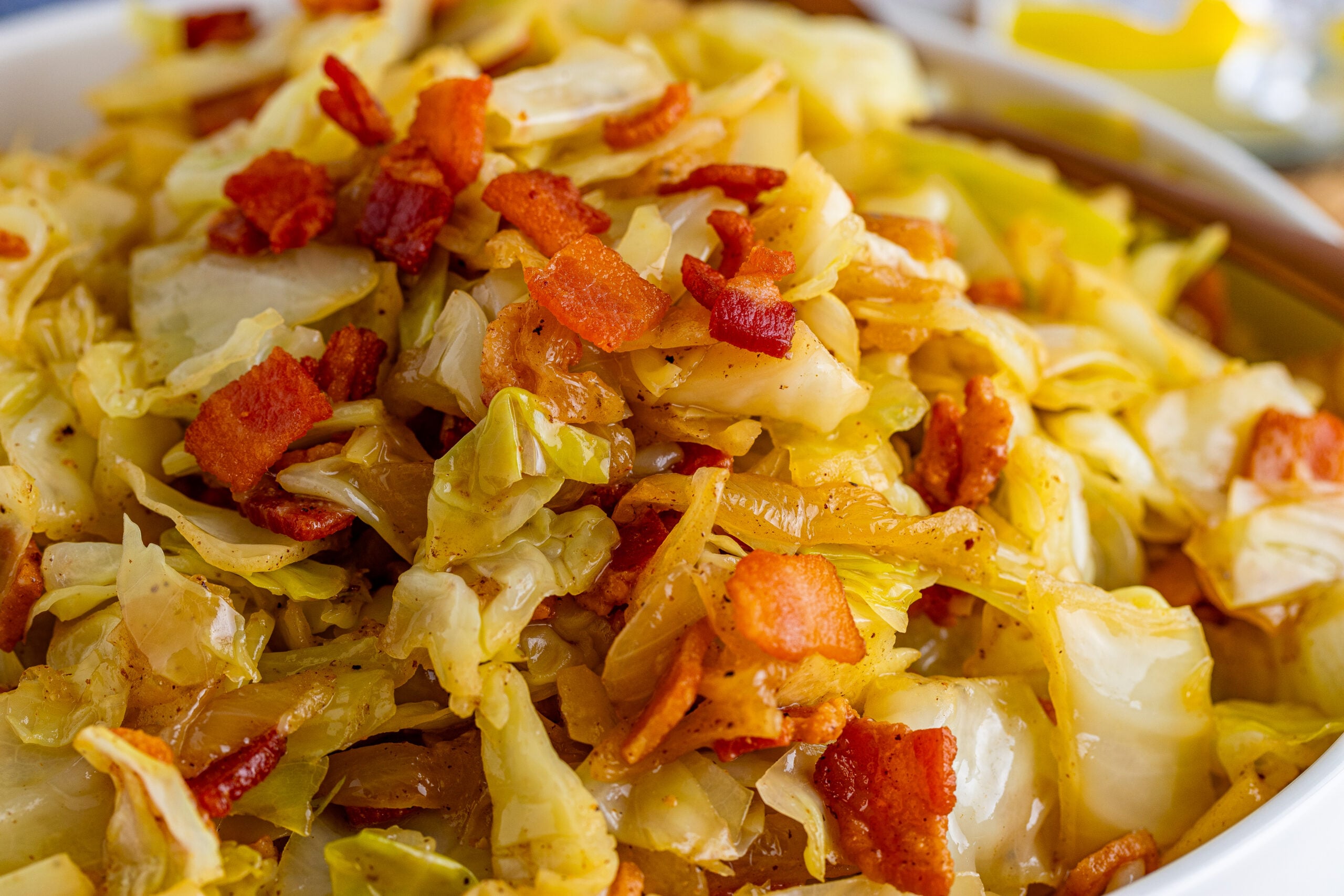 Fried Cabbage in a white bowl 